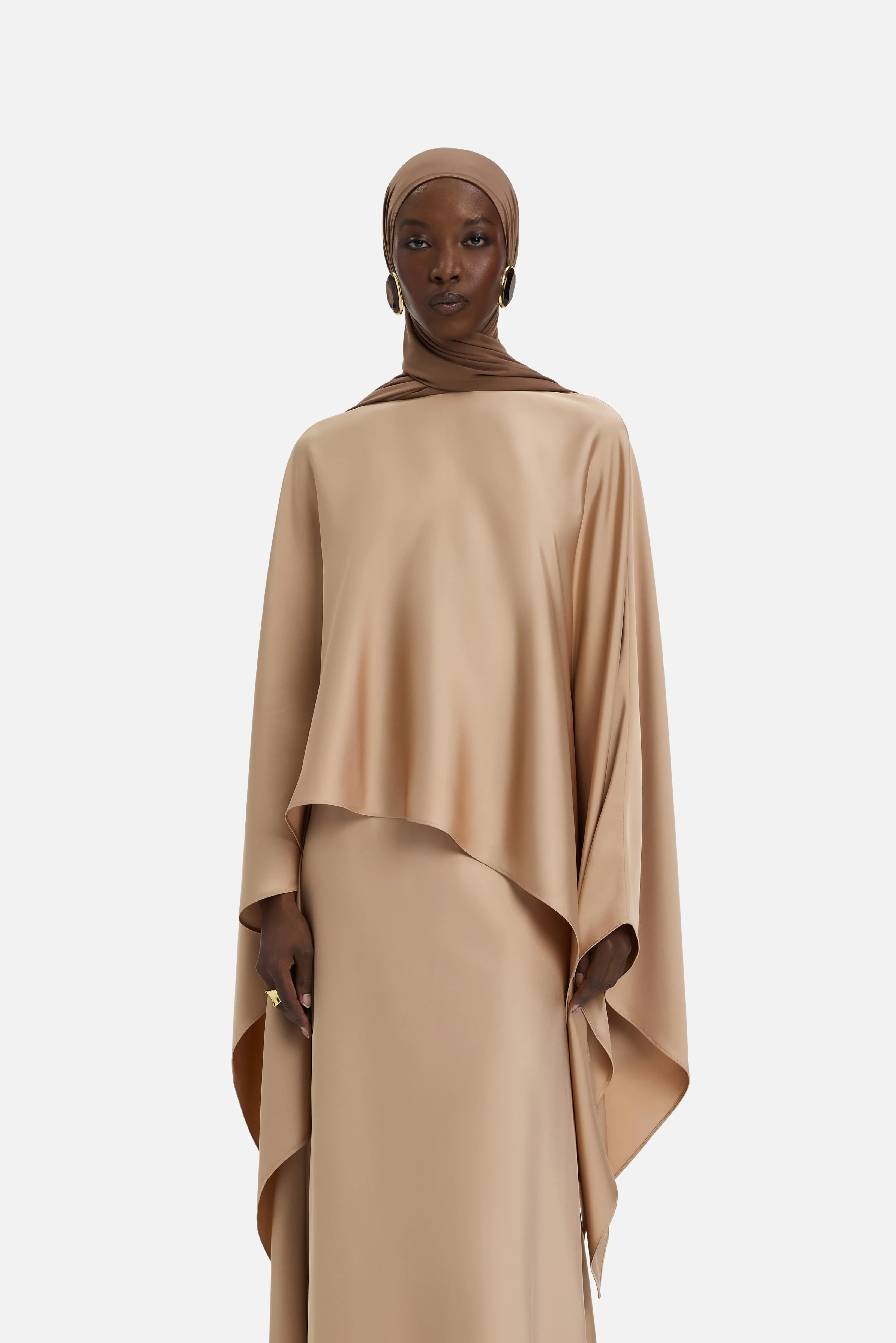 Asymmetric Cape Blouse | Nougat - Image 5