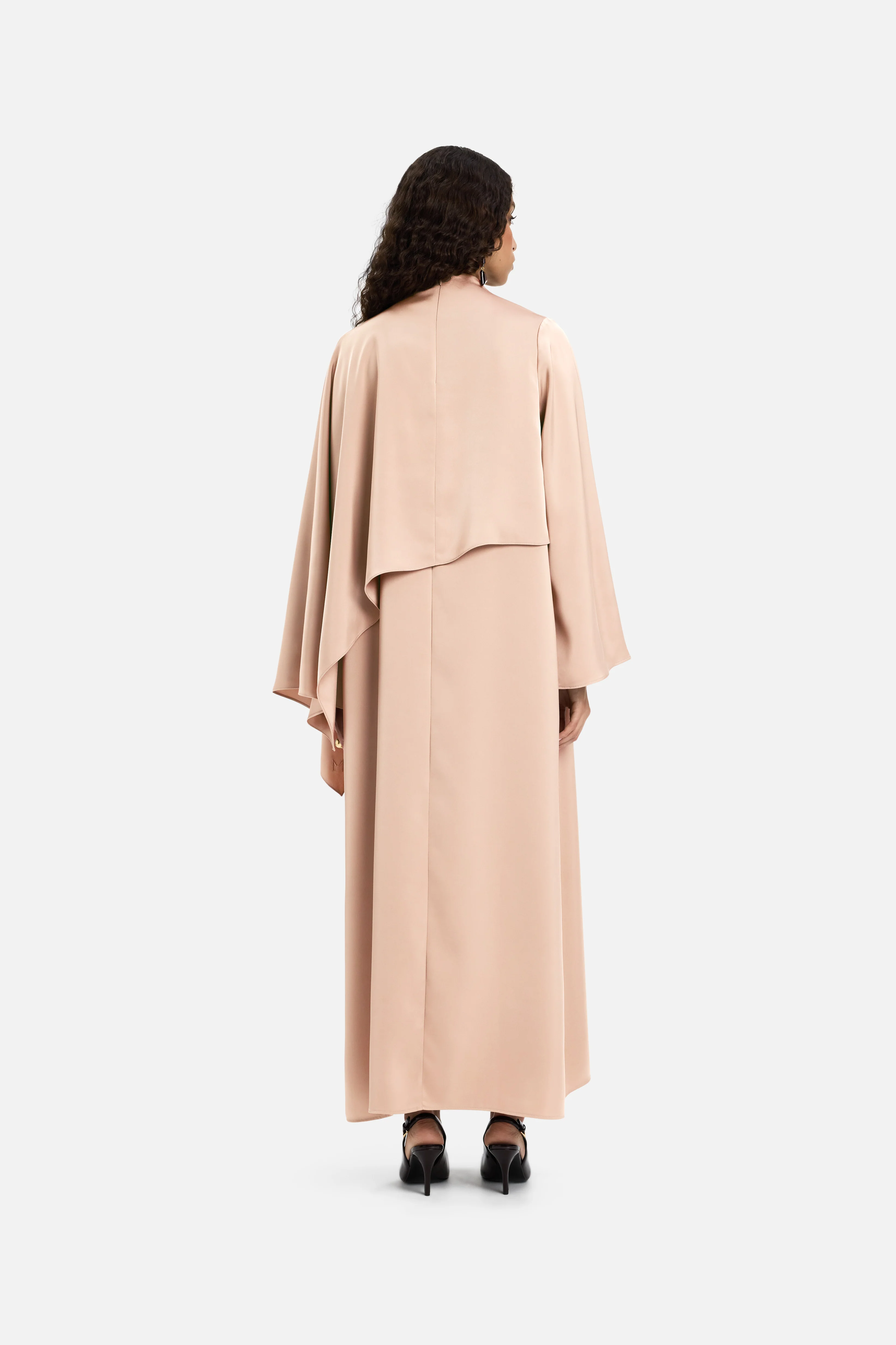 [PREORDER] Asymmetric Cape Dress | Dark Rose - Image 3