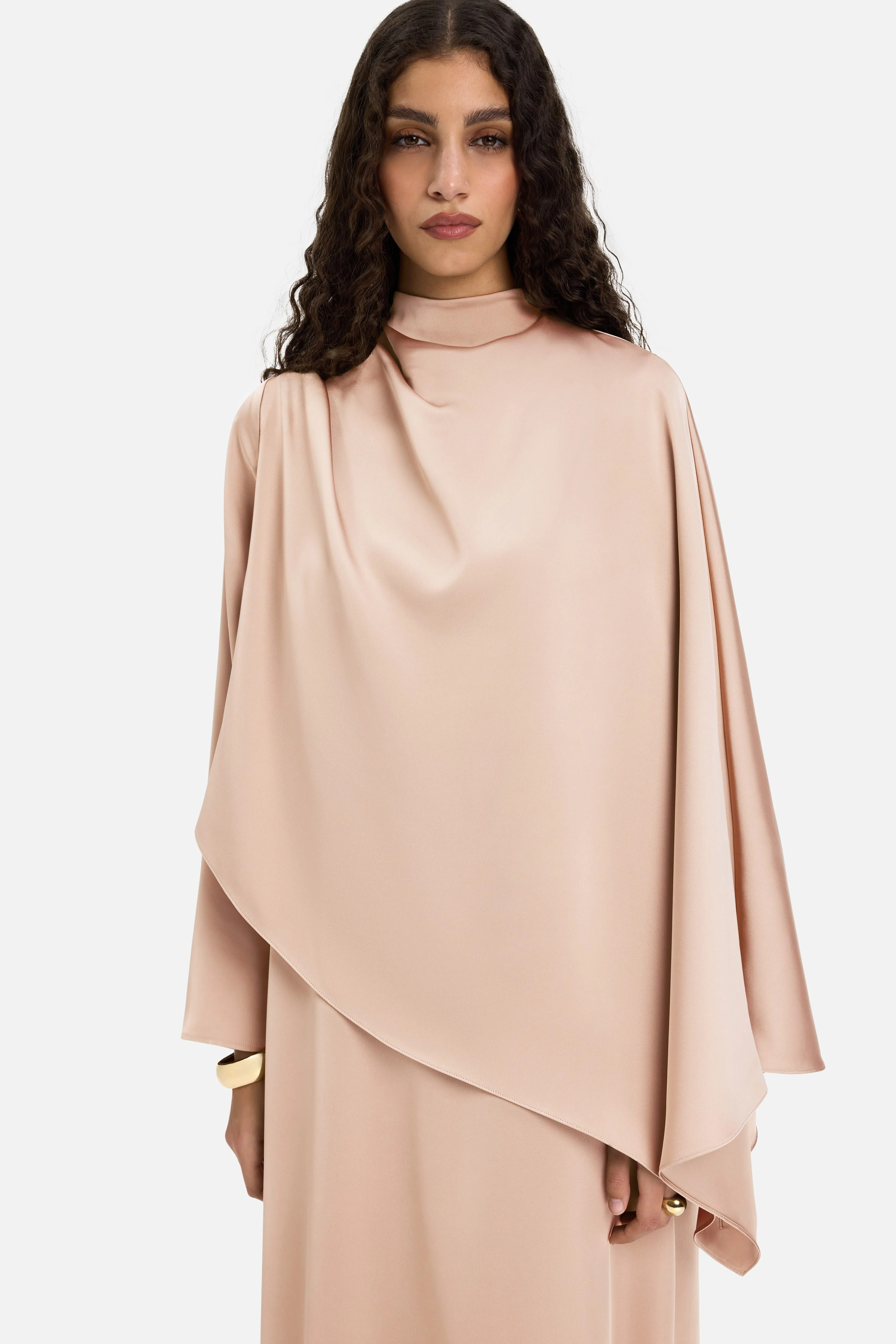 [PREORDER] Asymmetric Cape Dress | Dark Rose - Image 4