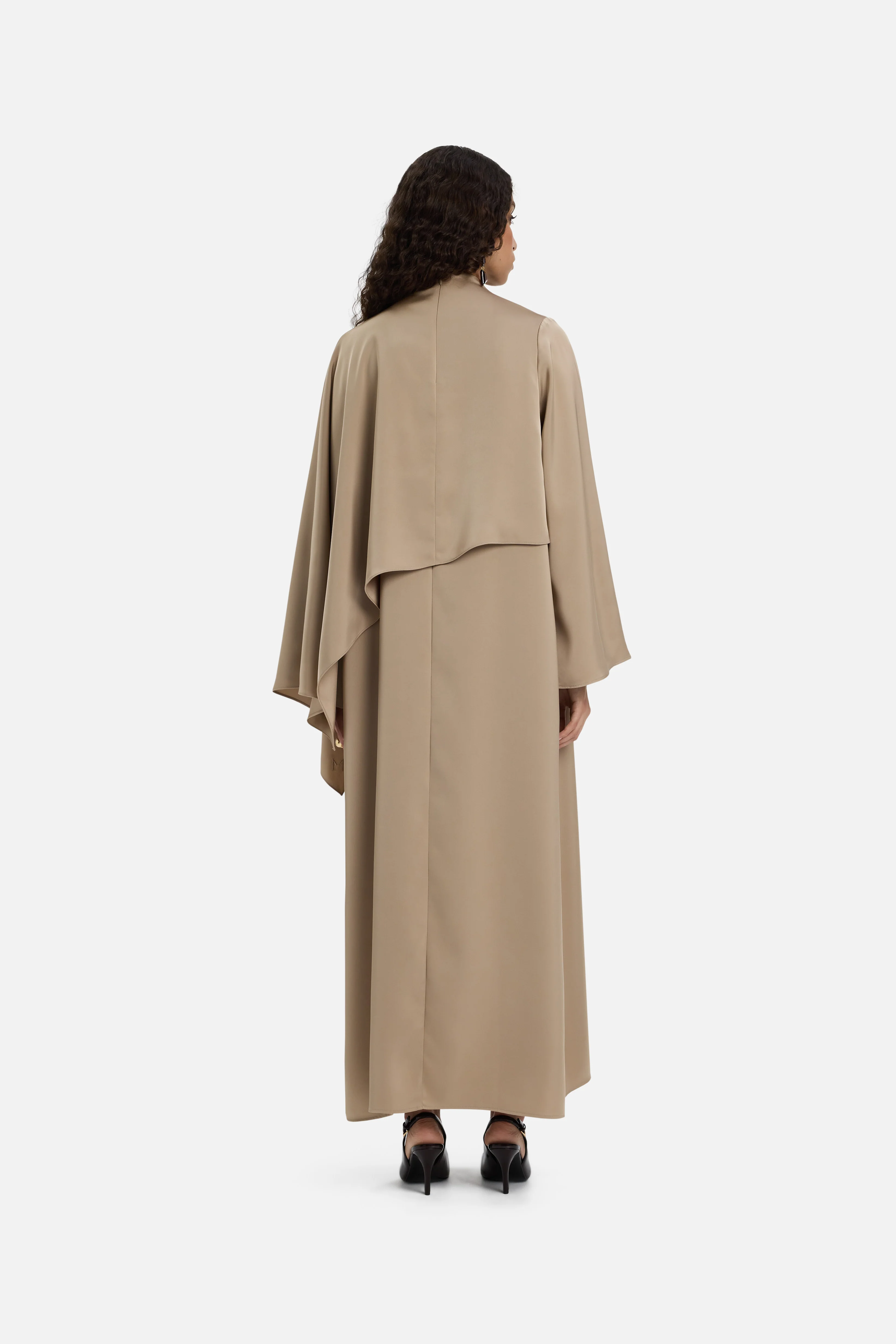 Asymmetric Cape Dress | Mocha - Image 3