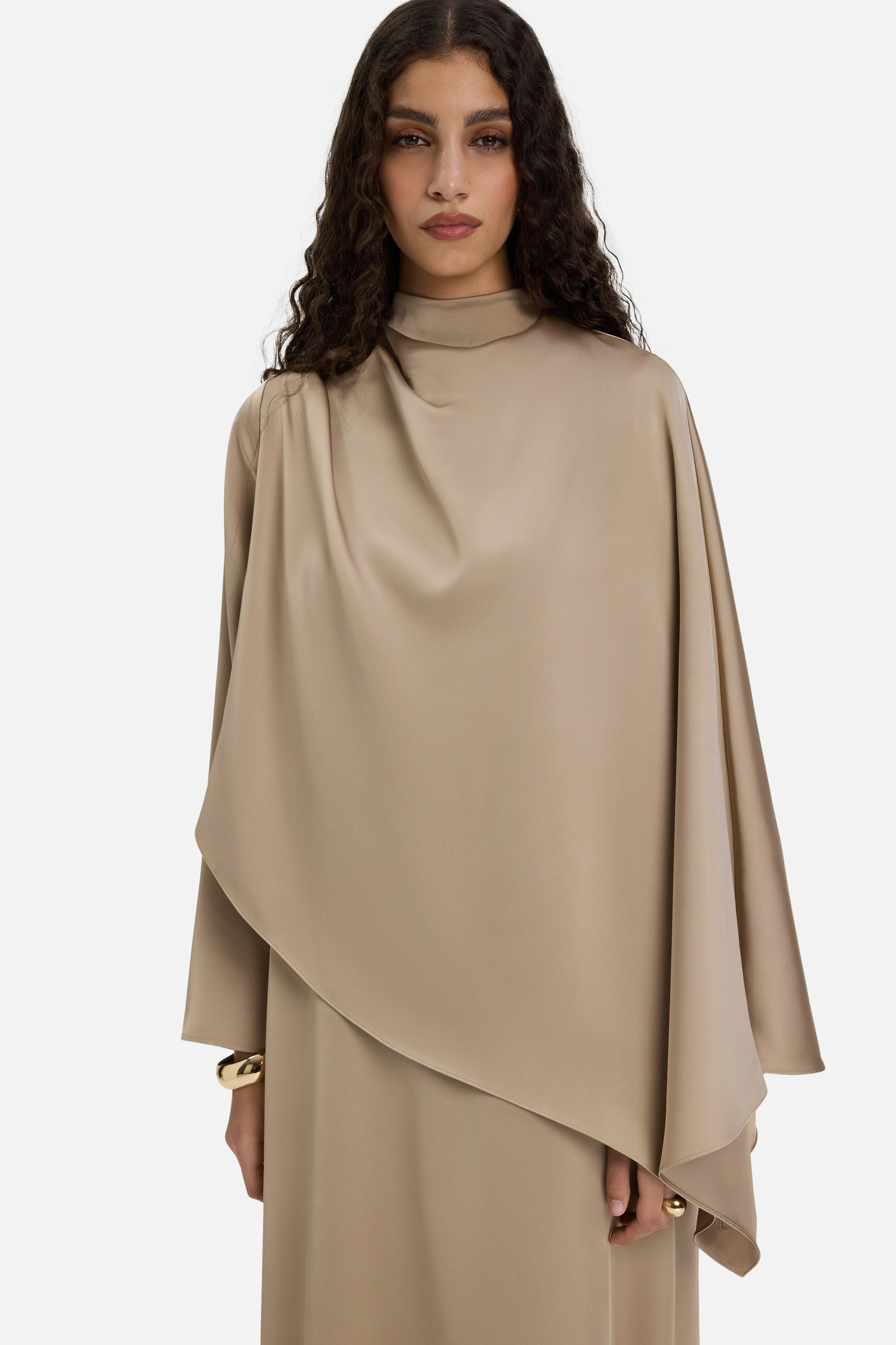 Asymmetric Cape Dress | Mocha - Image 4