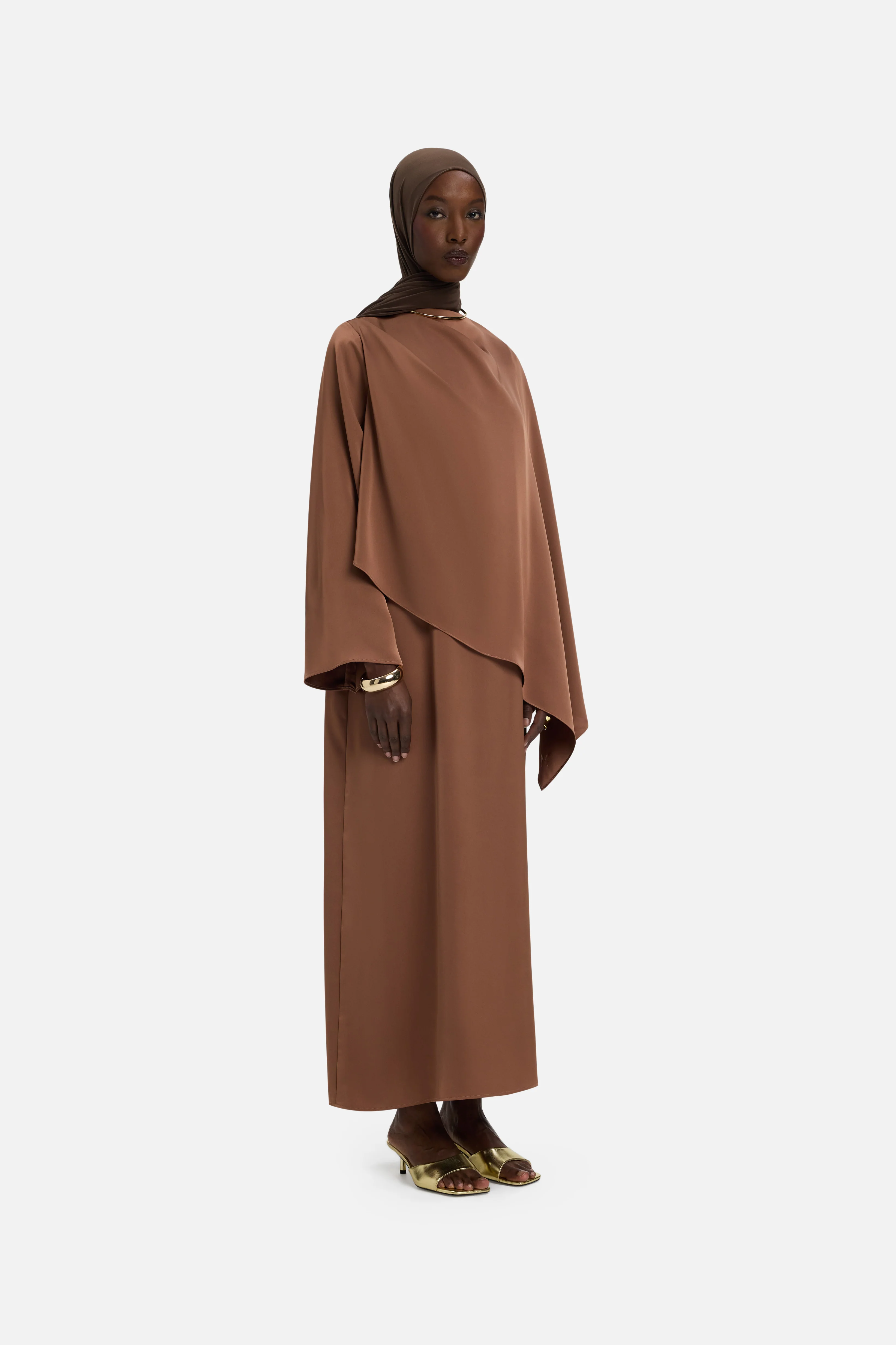 Asymmetric Cape Dress | Soft Bordeaux - Image 2