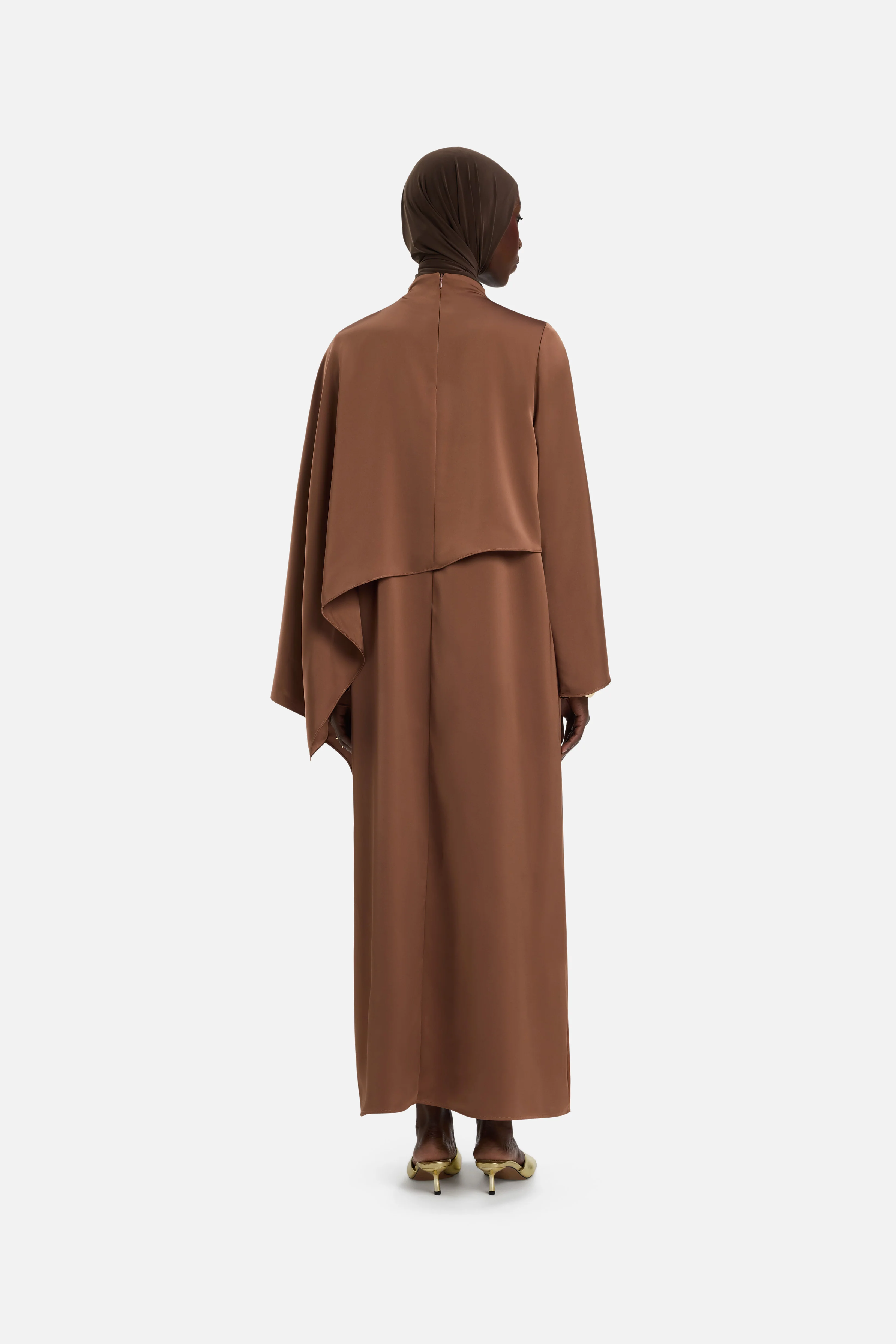 Asymmetric Cape Dress | Soft Bordeaux - Image 3