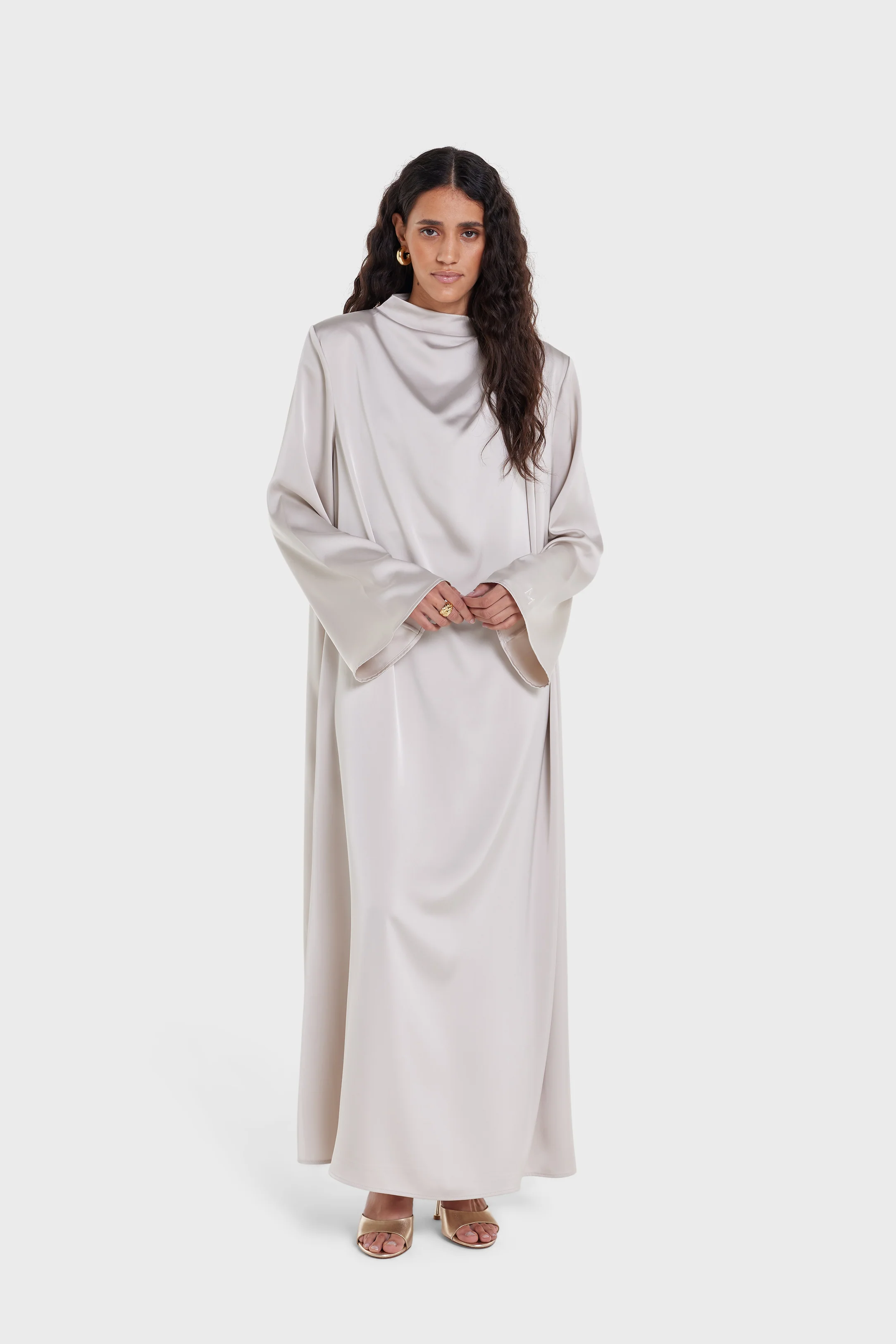Asymmetric Drape Dress Regular | Biscuit - Image 2