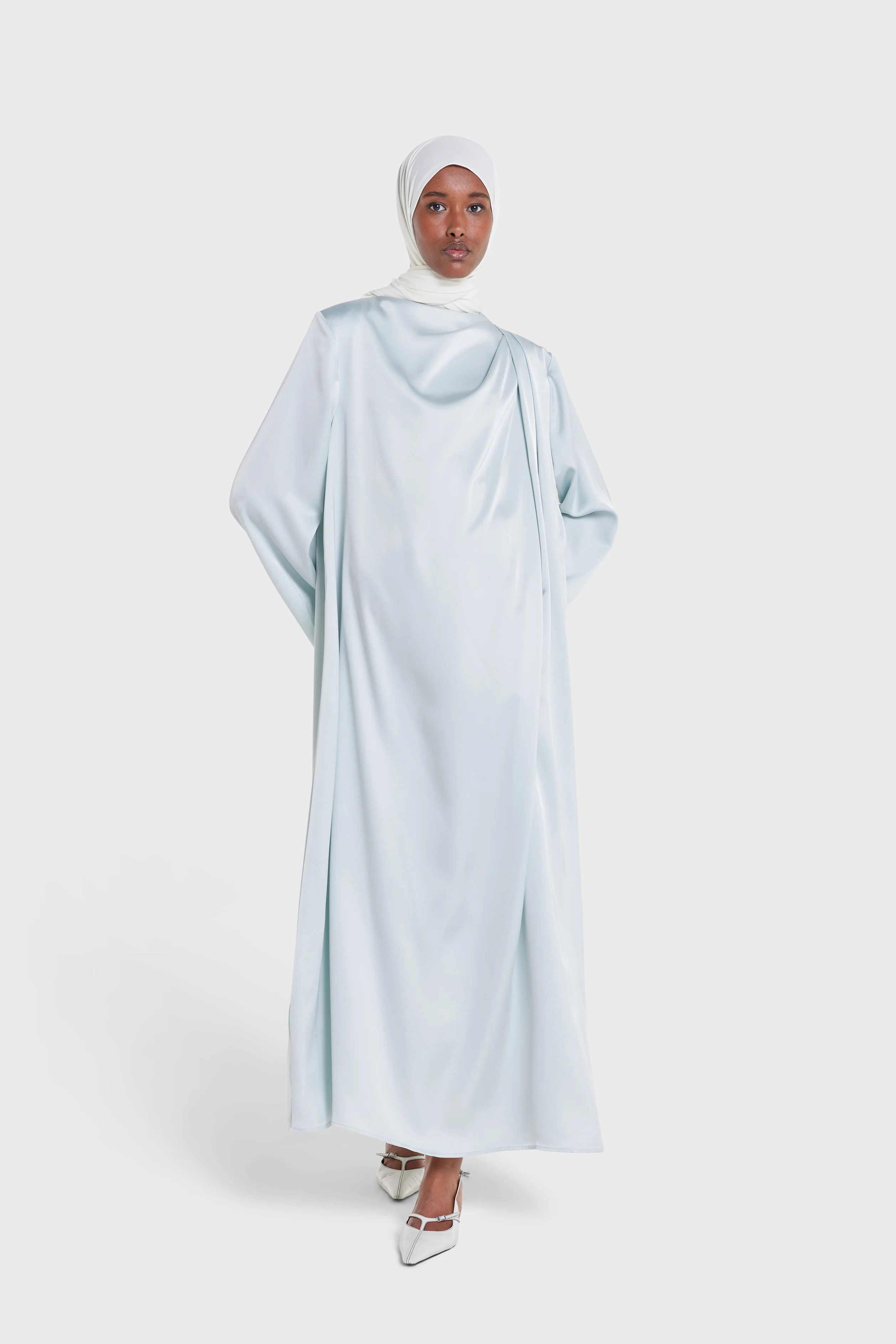 Asymmetric Drape Dress Regular | Ice Blue