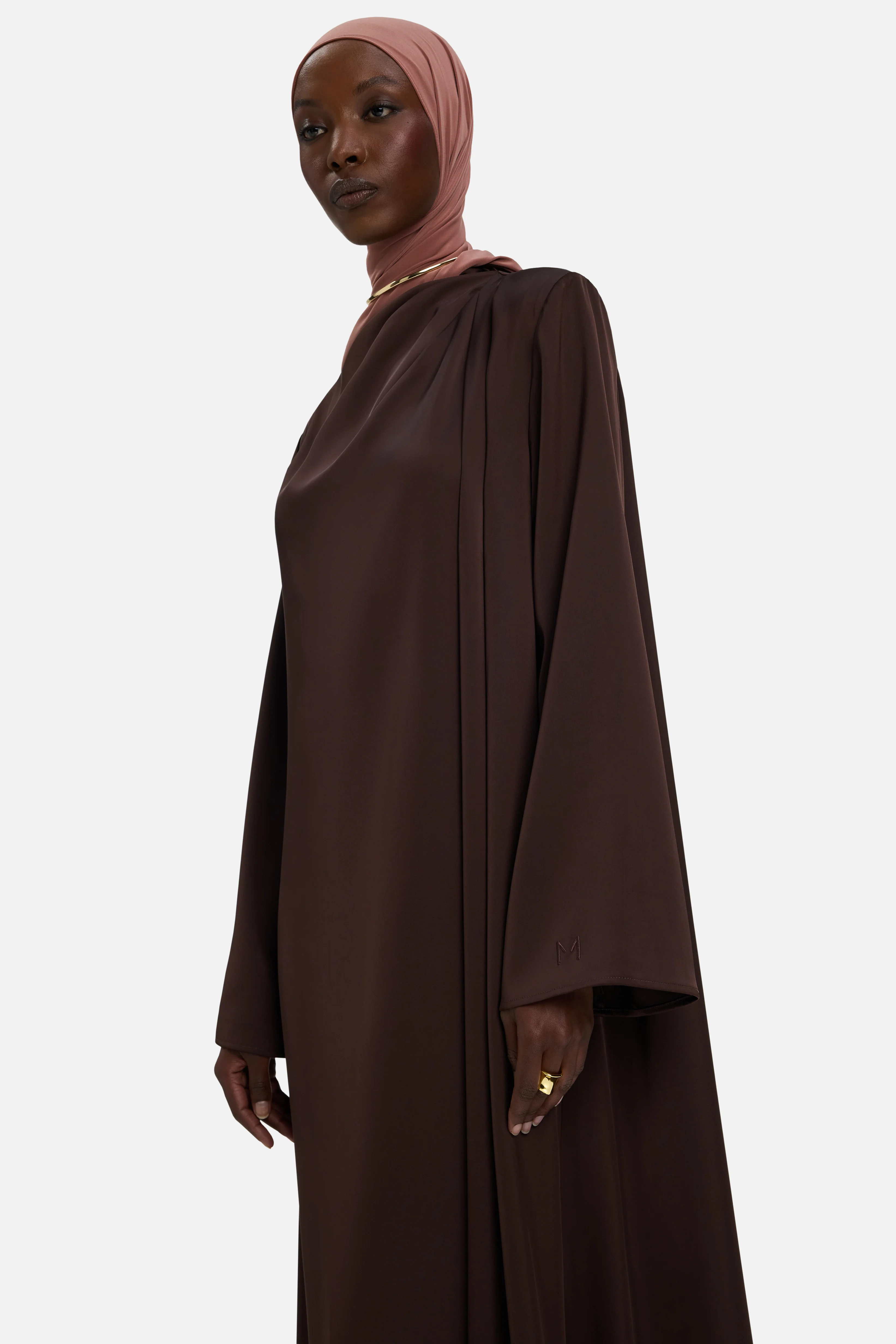 Asymmetric Drape Dress Regular | Dark Brown - Image 4