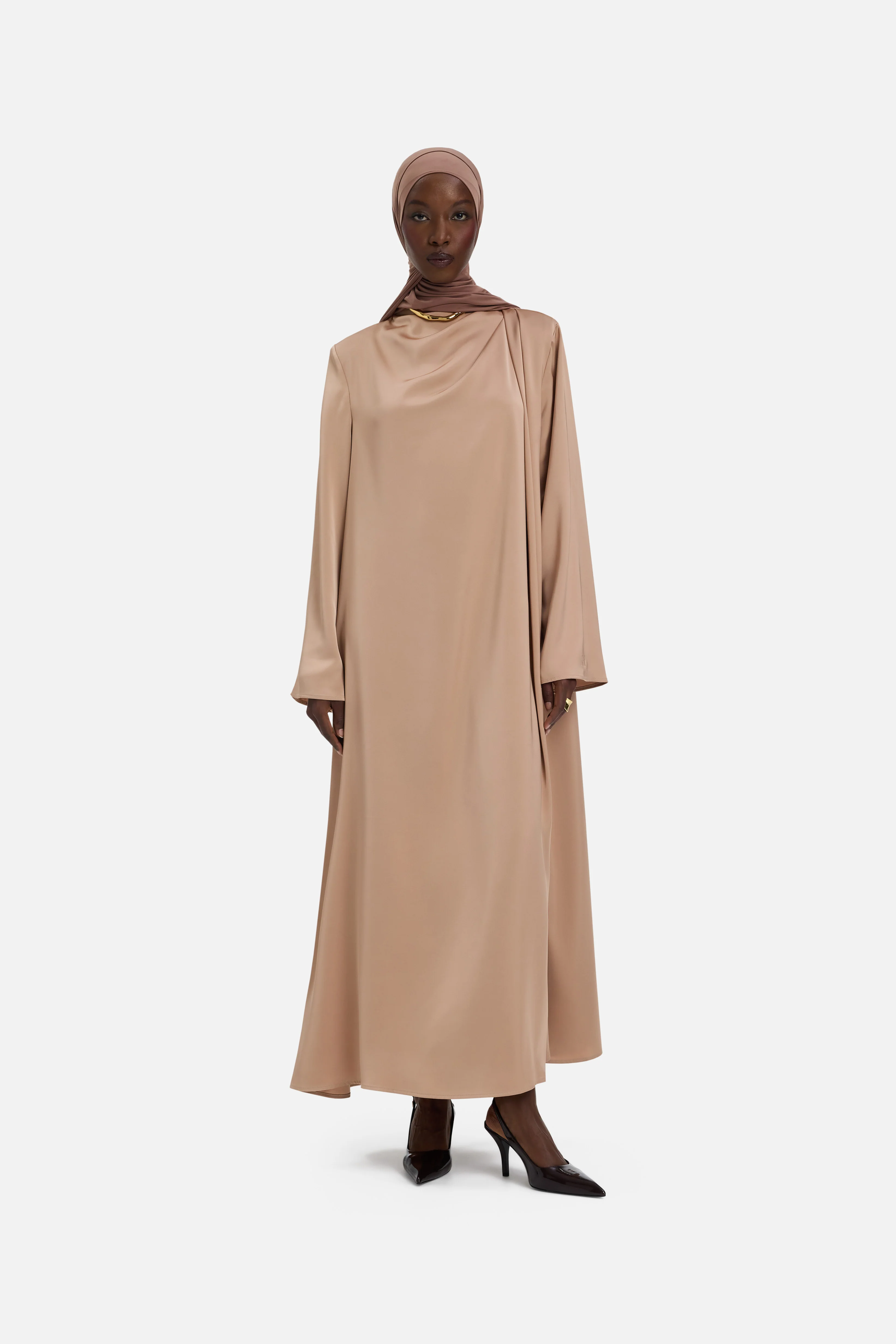 Asymmetric Drape Dress Regular | Nougat