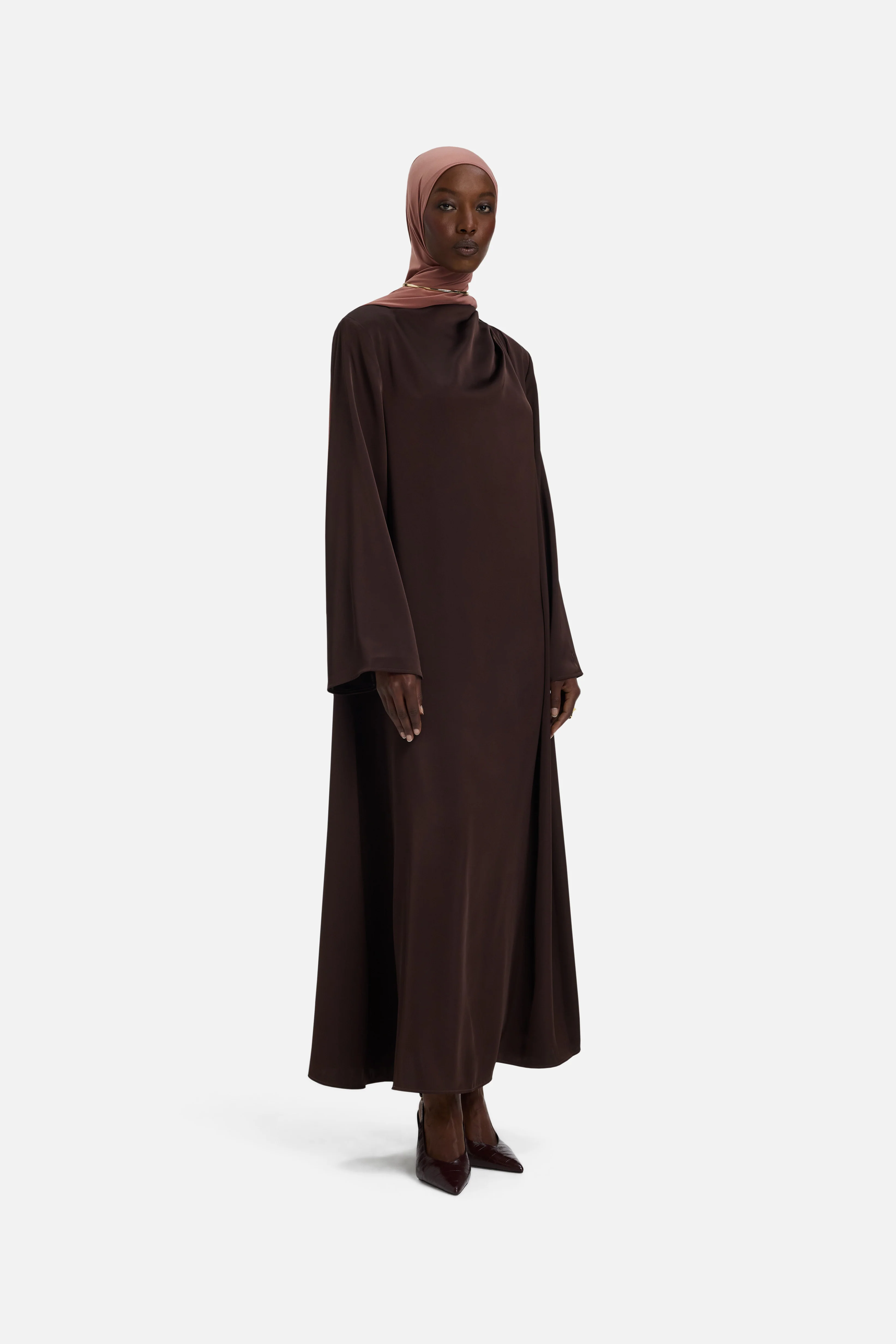Asymmetric Drape Dress Short | Dark Brown - Image 2