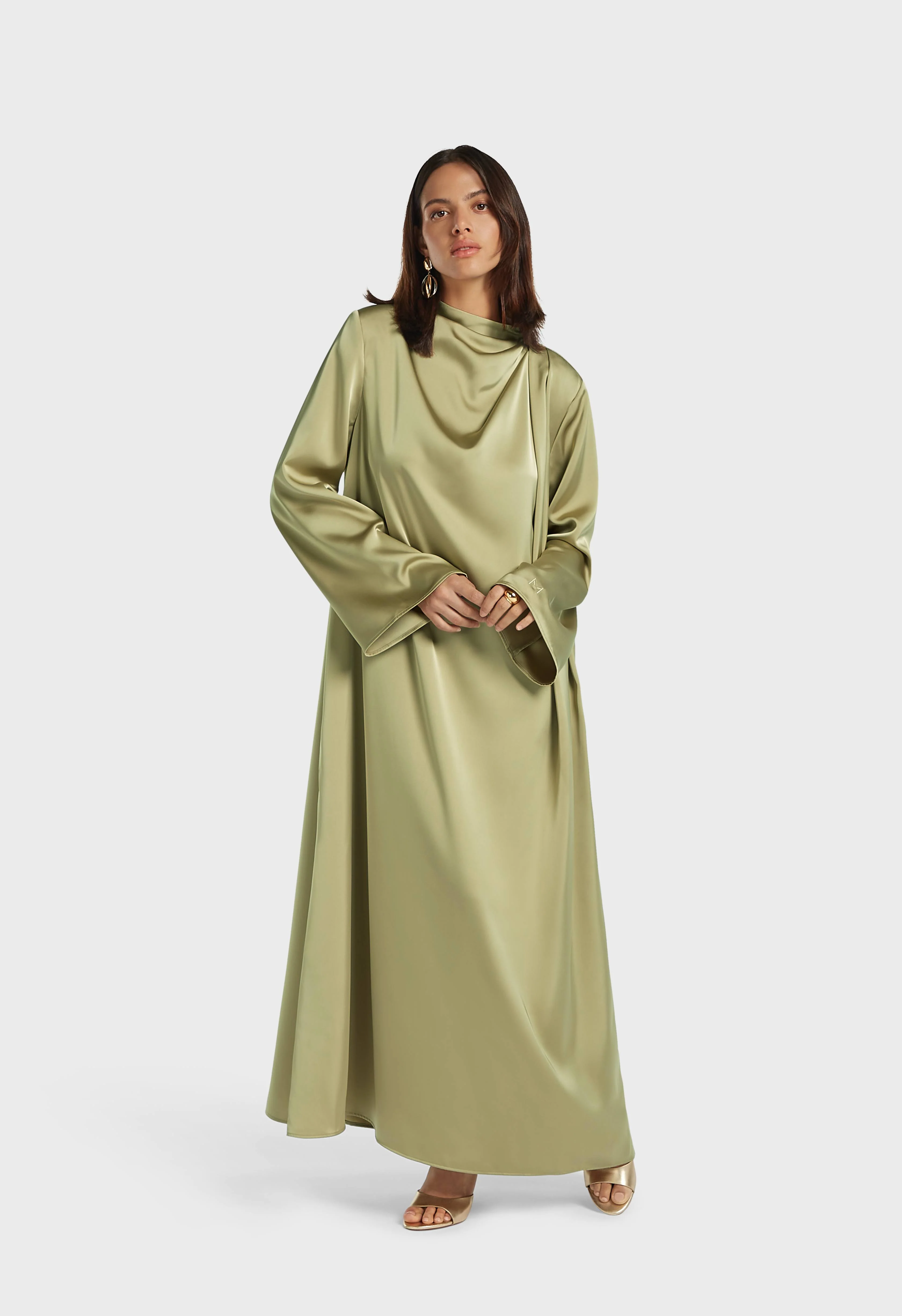 Asymmetric Drape Dress Short | Grey Green - Image 2