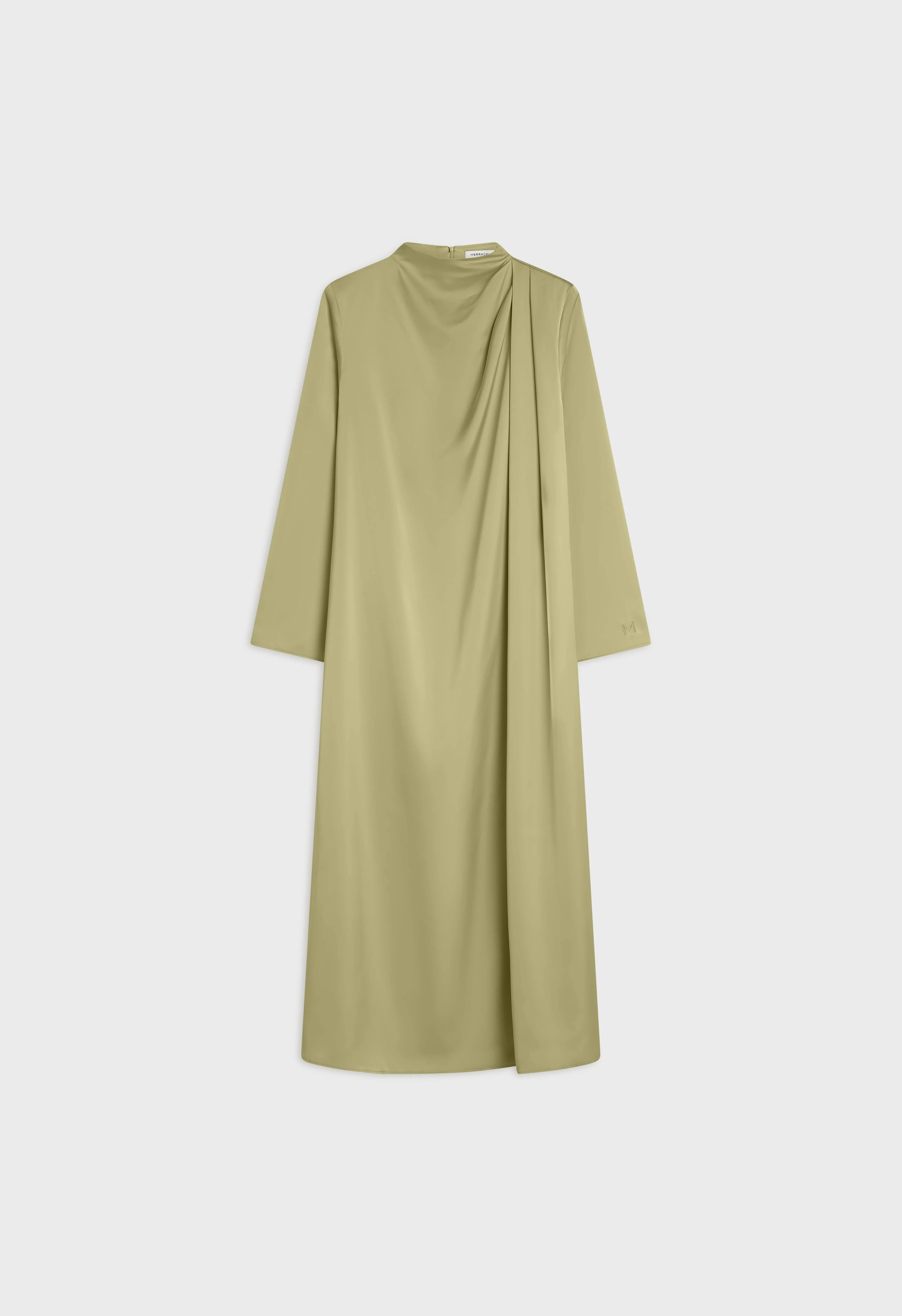 Asymmetric Drape Dress Short | Grey Green - Image 3