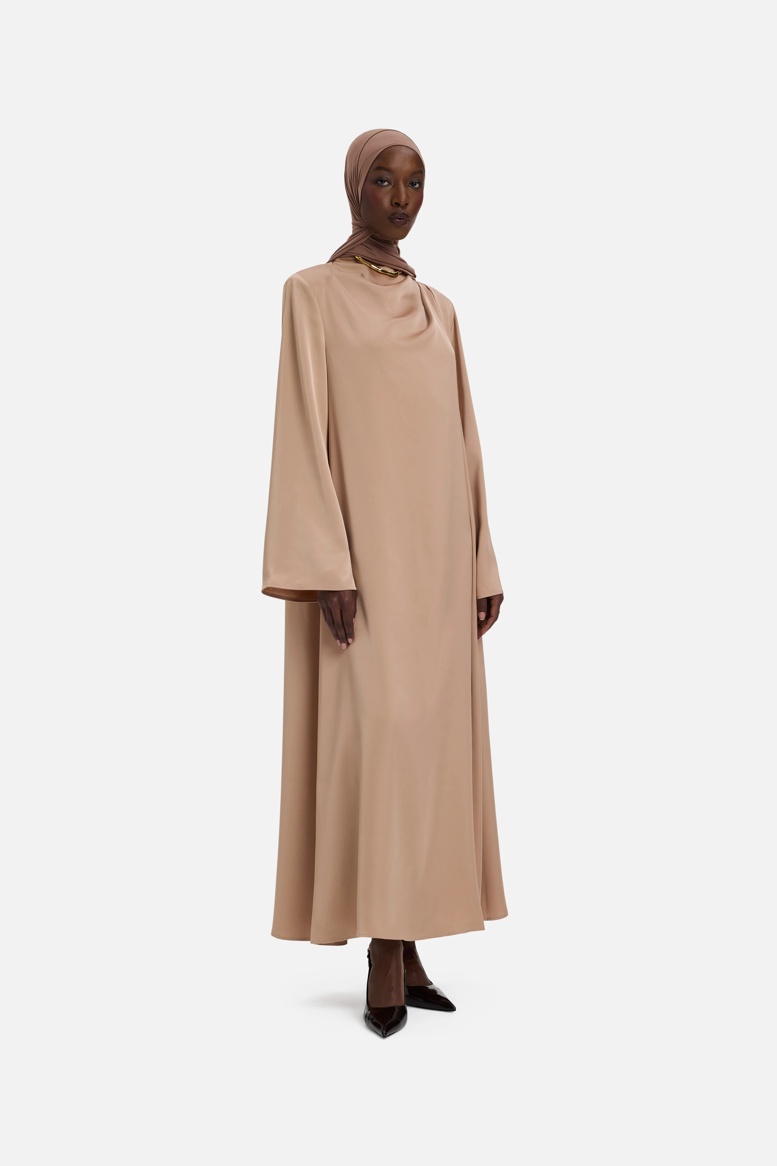 Asymmetric Drape Dress Short | Nougat - Image 2