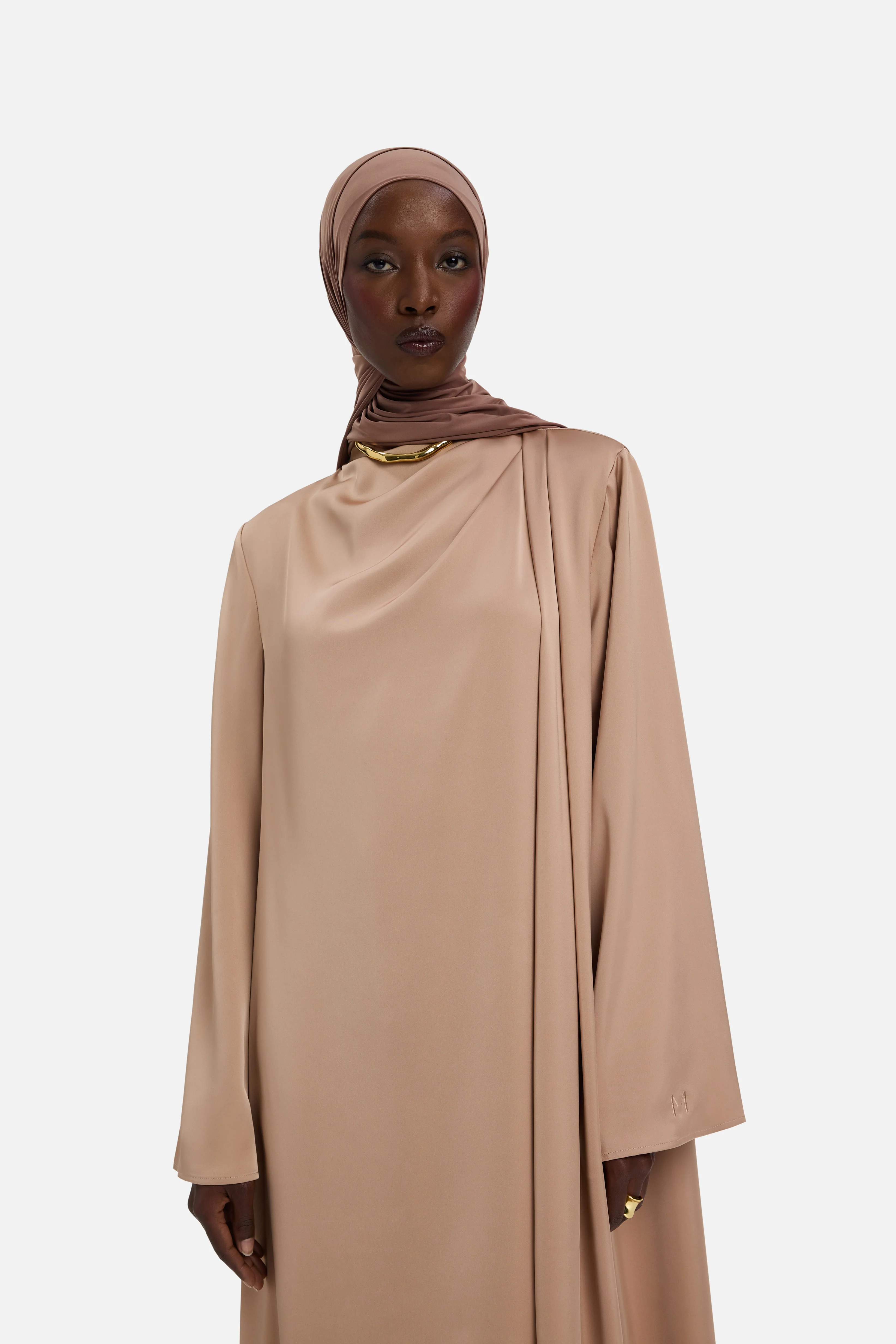 Asymmetric Drape Dress Short | Nougat - Image 4