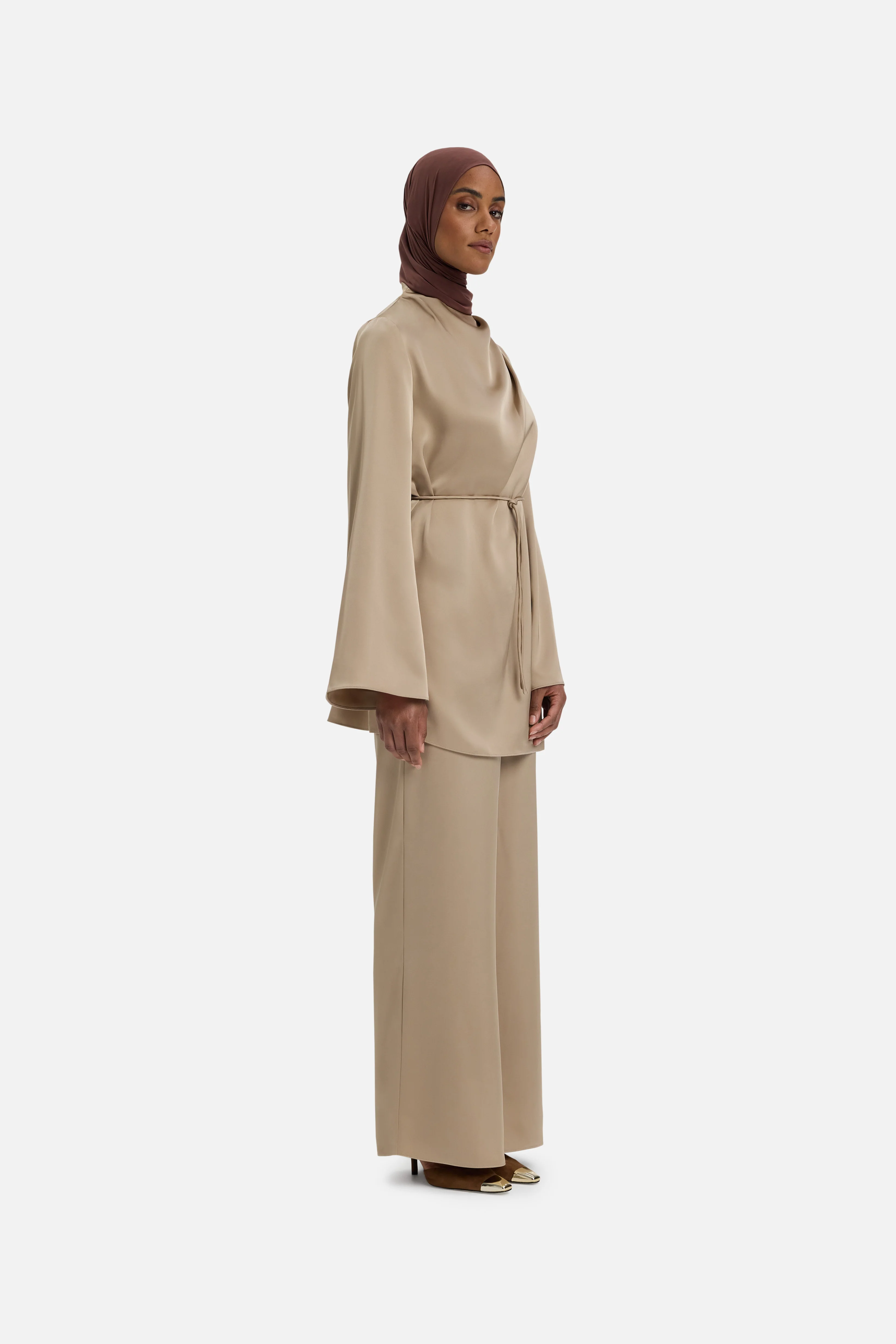 Asymmetric Pleat Blouse | Mocha - Image 2