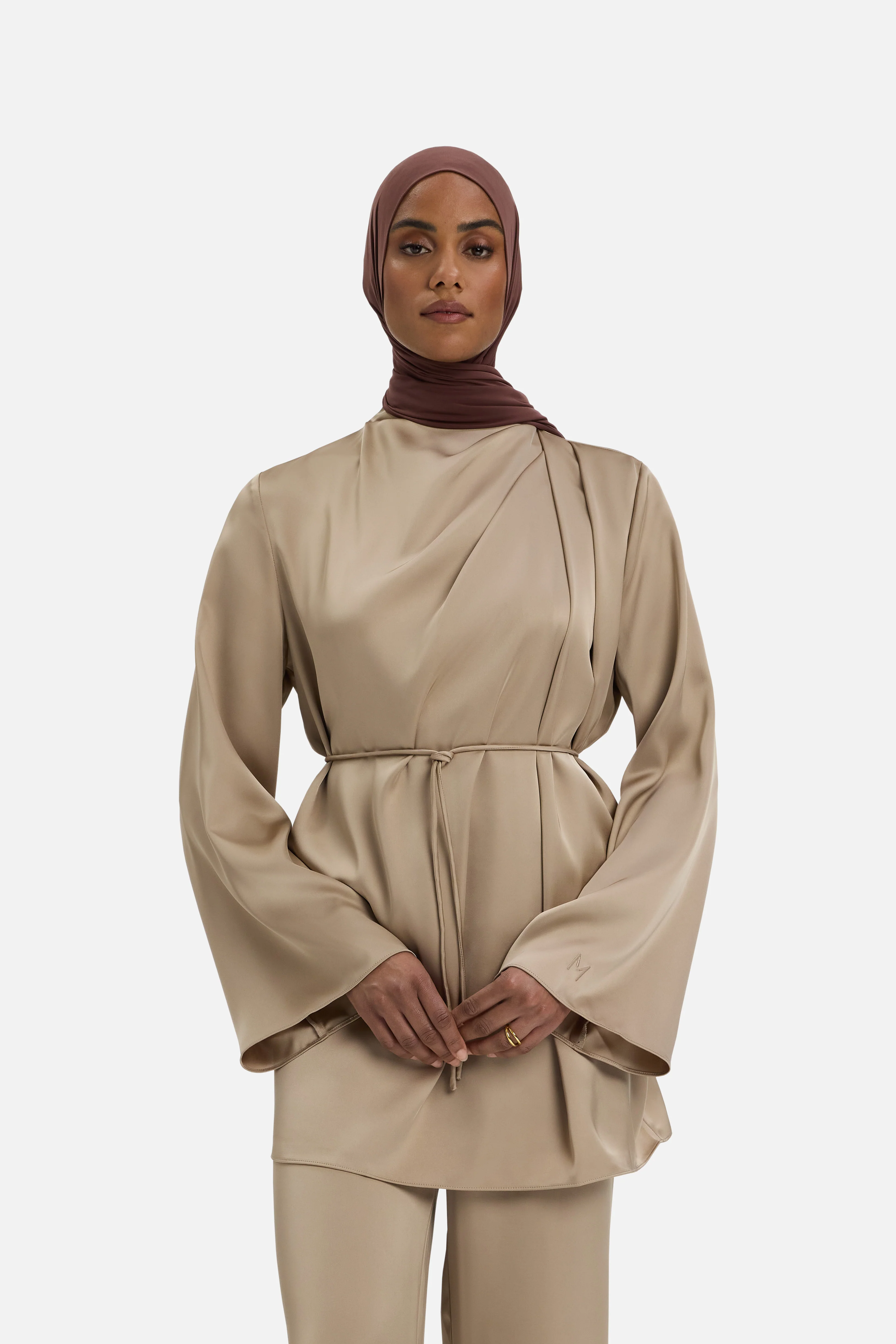 Asymmetric Pleat Blouse | Mocha - Image 4