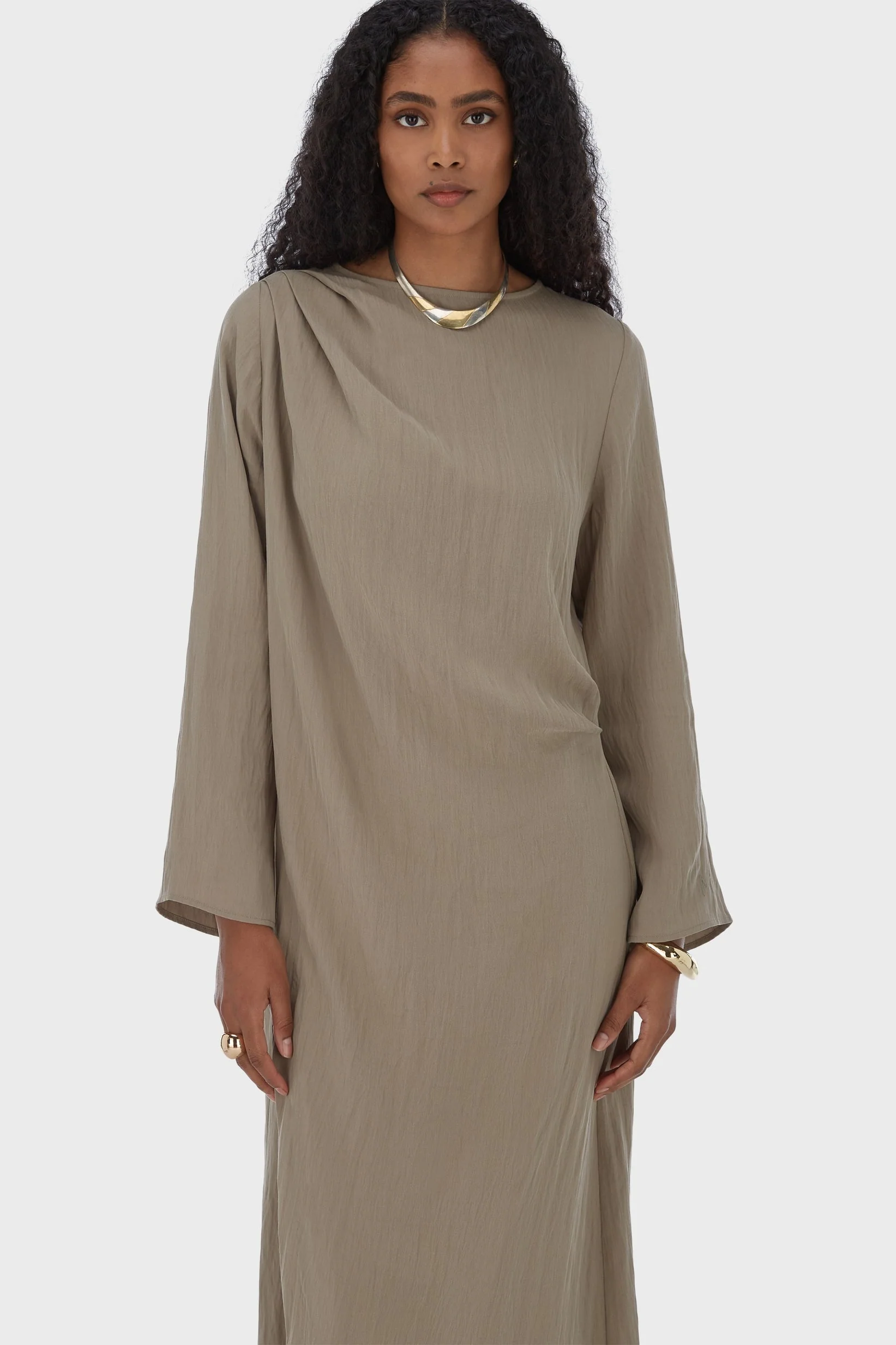 Asymmetric Pleated Tunic | Taupe - Image 3