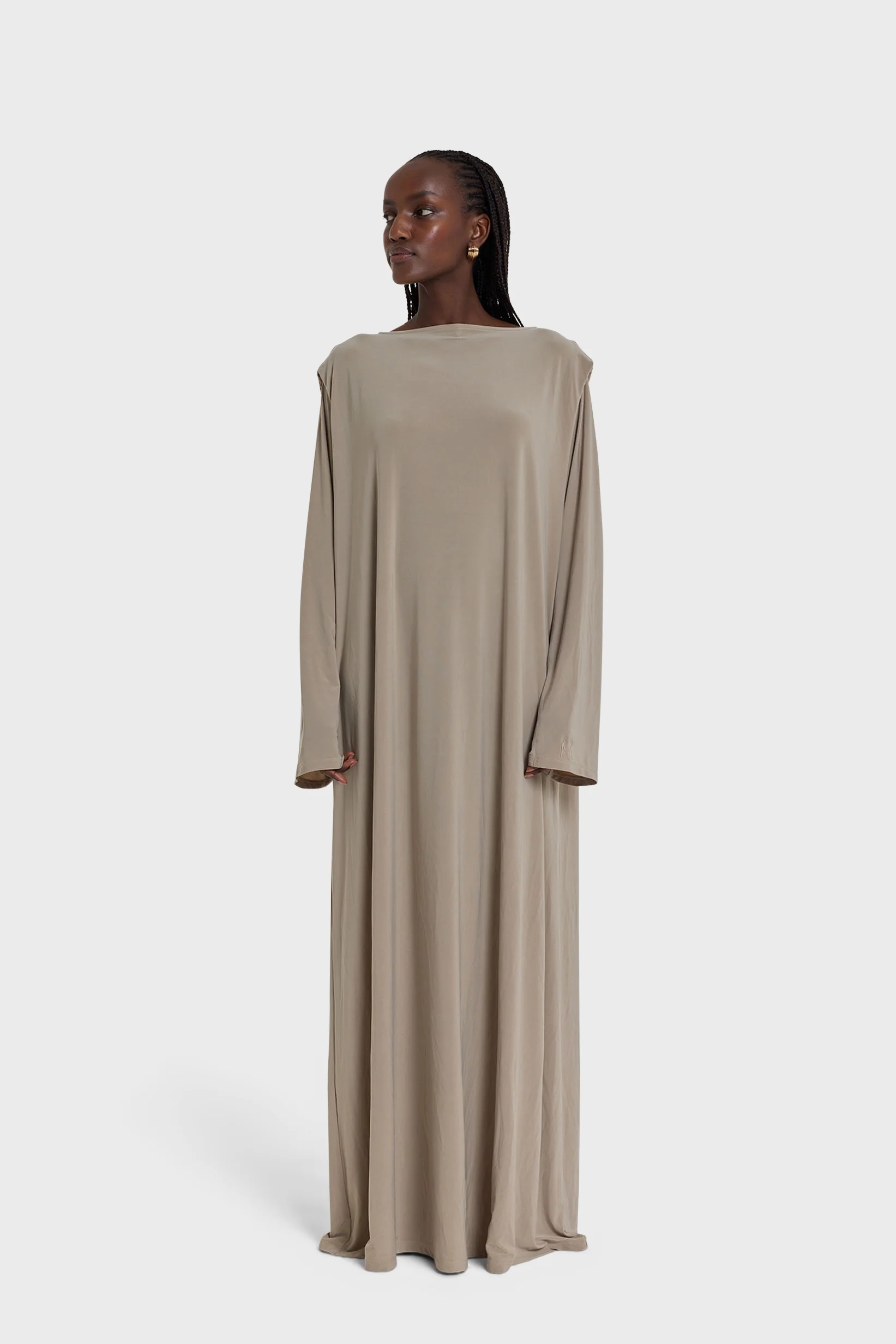 Boat Neck Dress | Light Khaki - Image 2