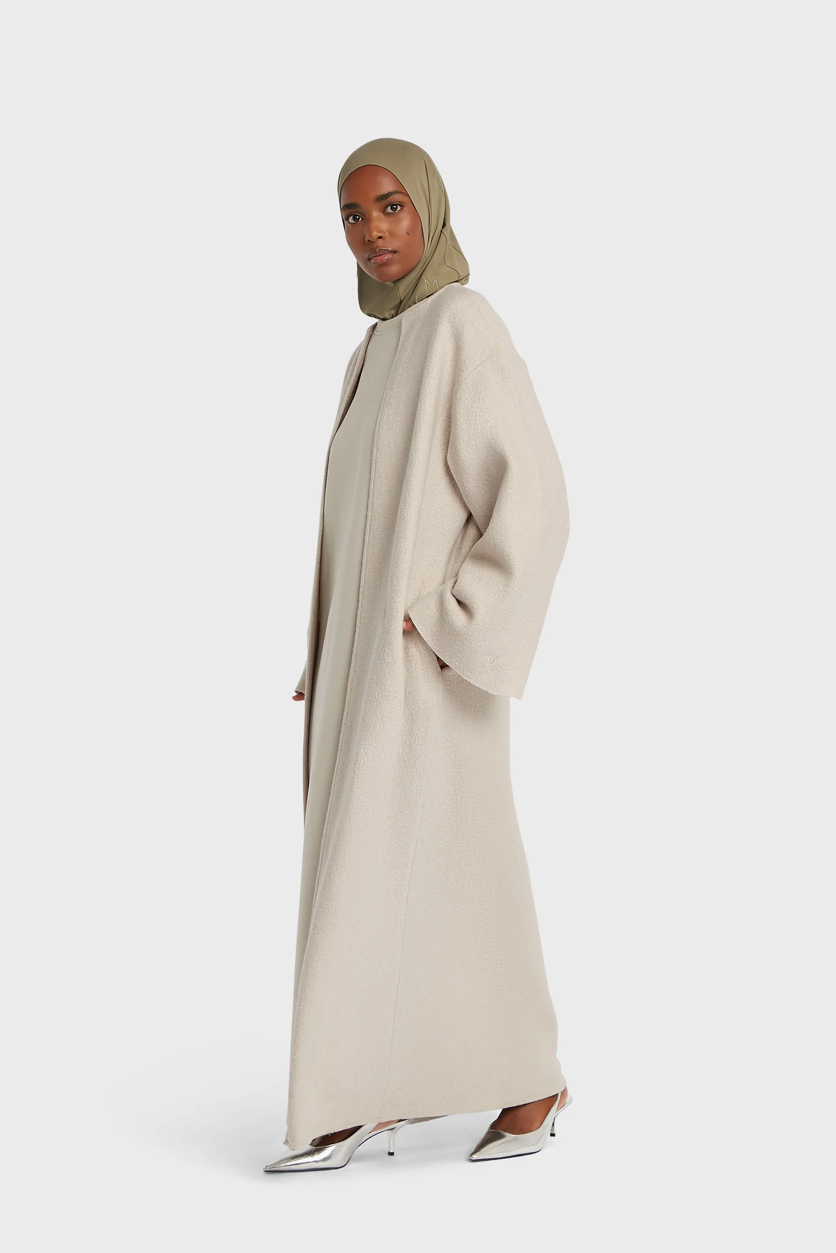 Boiled Wool Abaya | Soft Taupe - Image 2