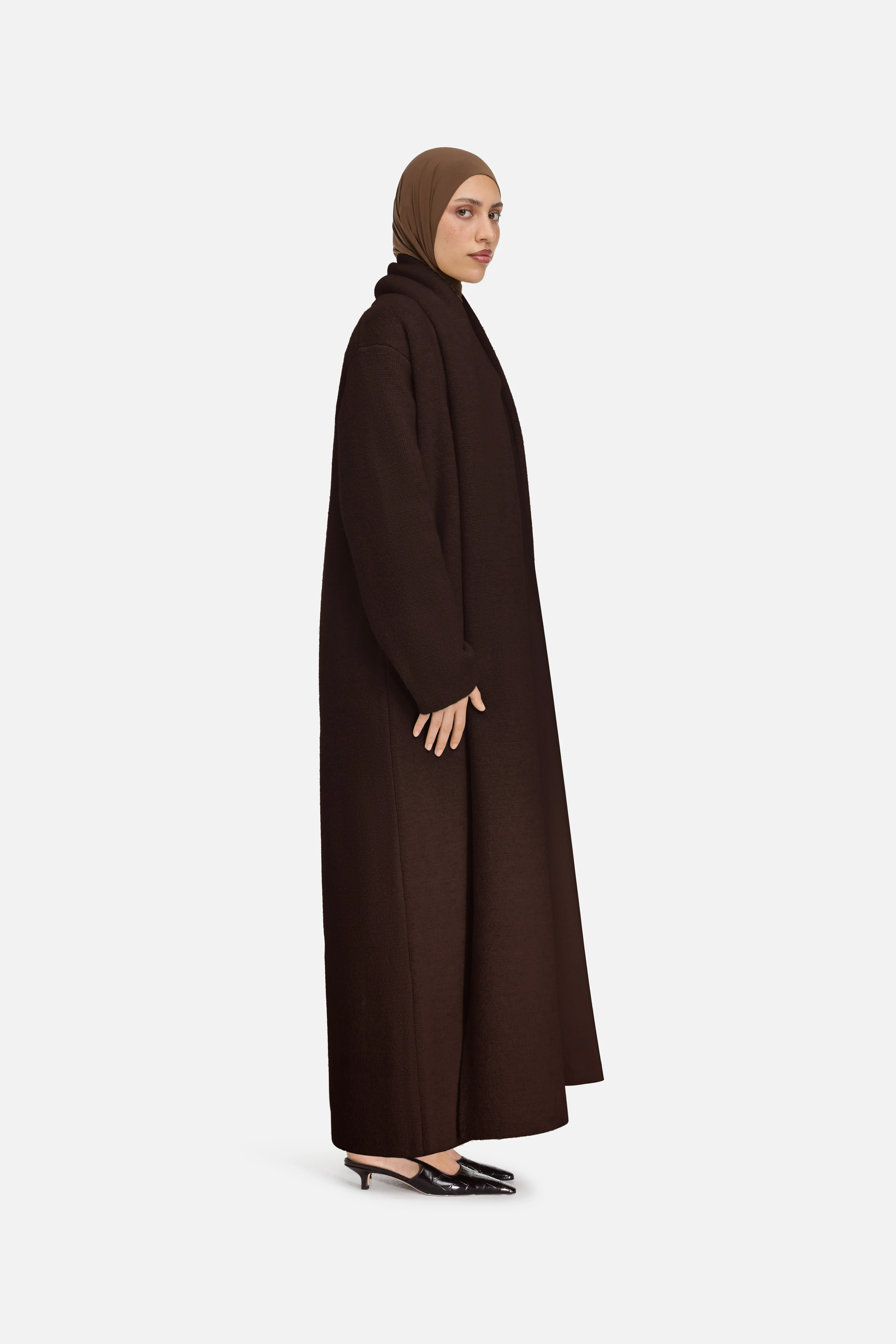 Brushed Knit Abaya | Dark Brown - Image 2