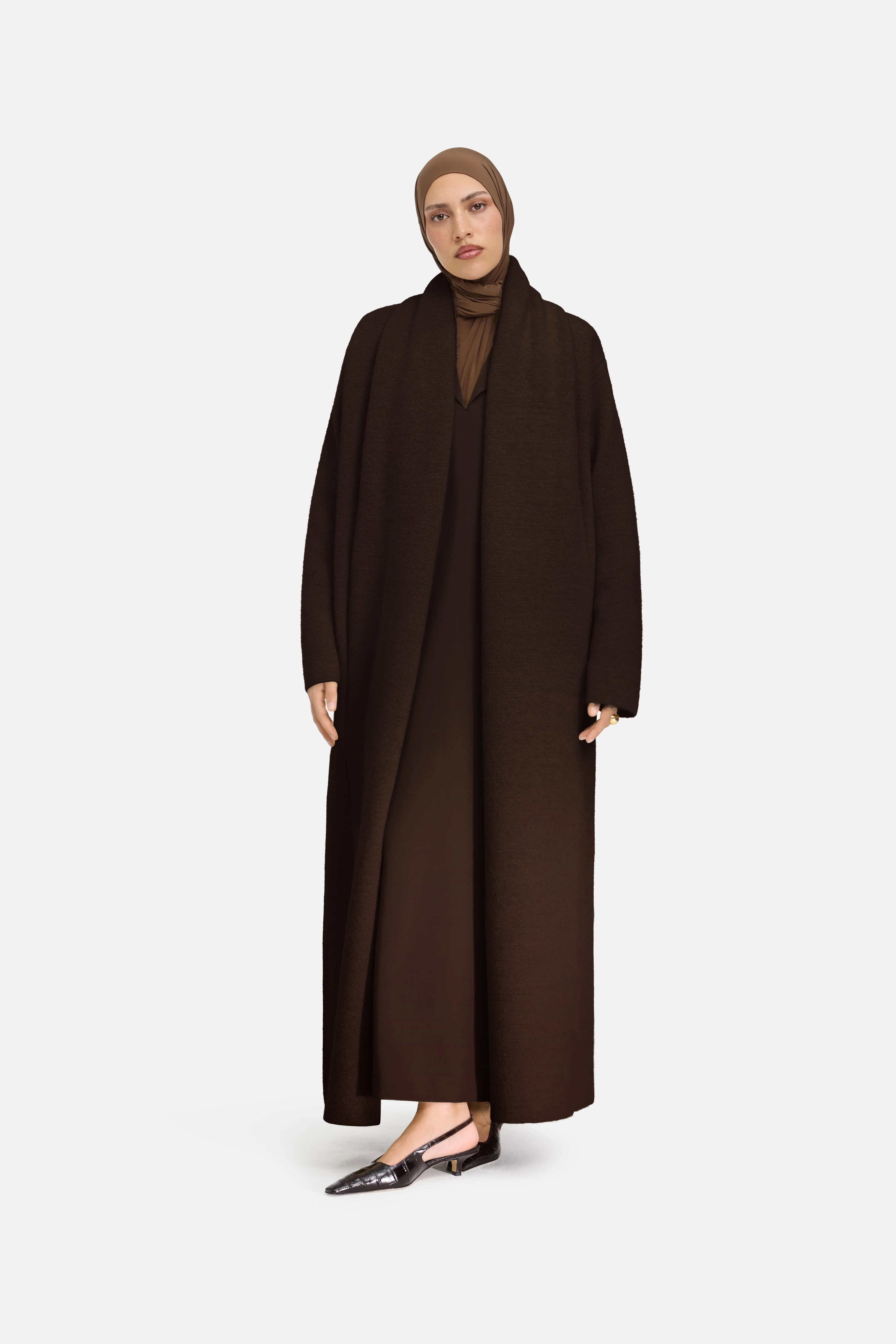 Brushed Knit Abaya | Dark Brown - Image 3