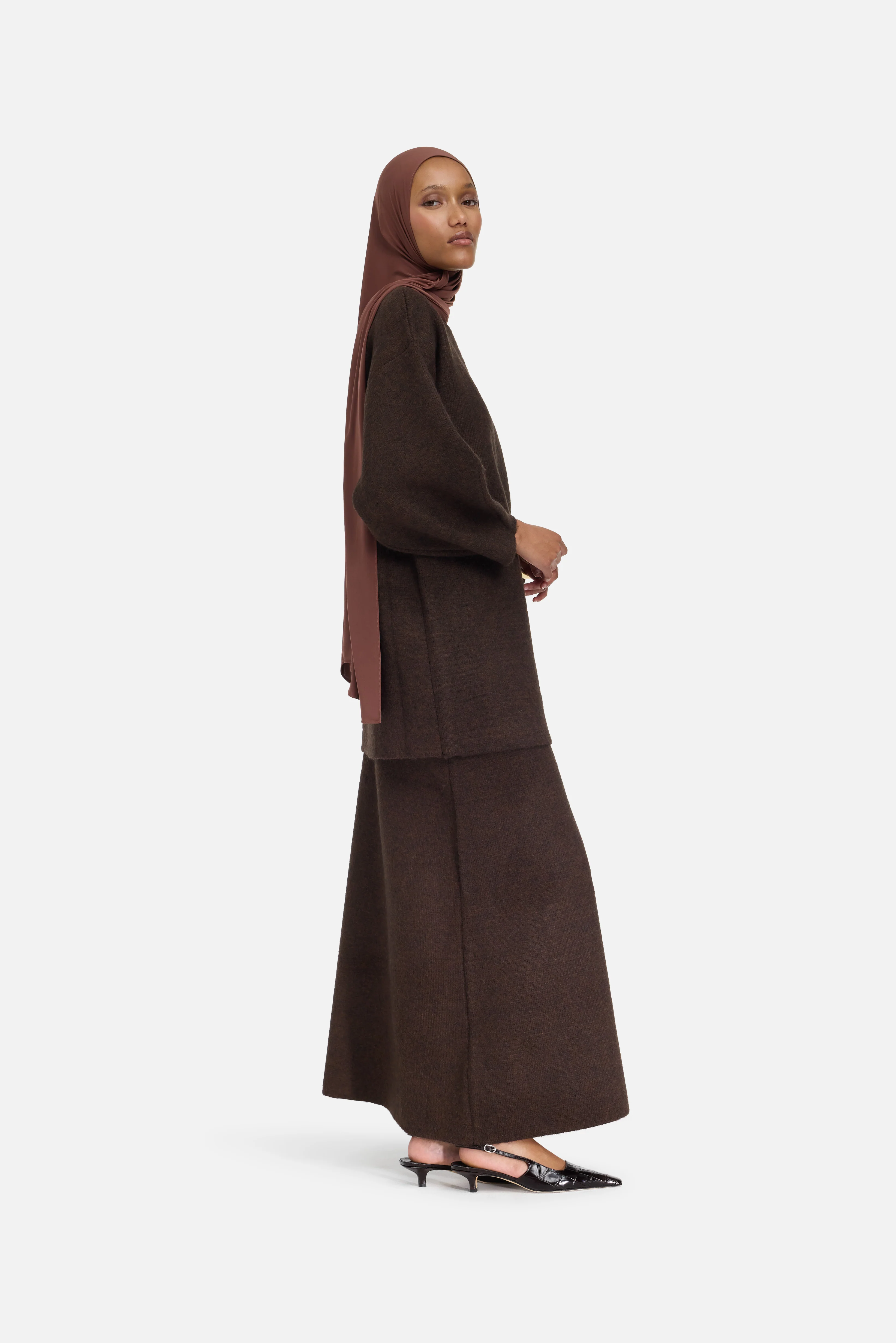 Brushed Knit Skirt | Dark Brown - Image 2