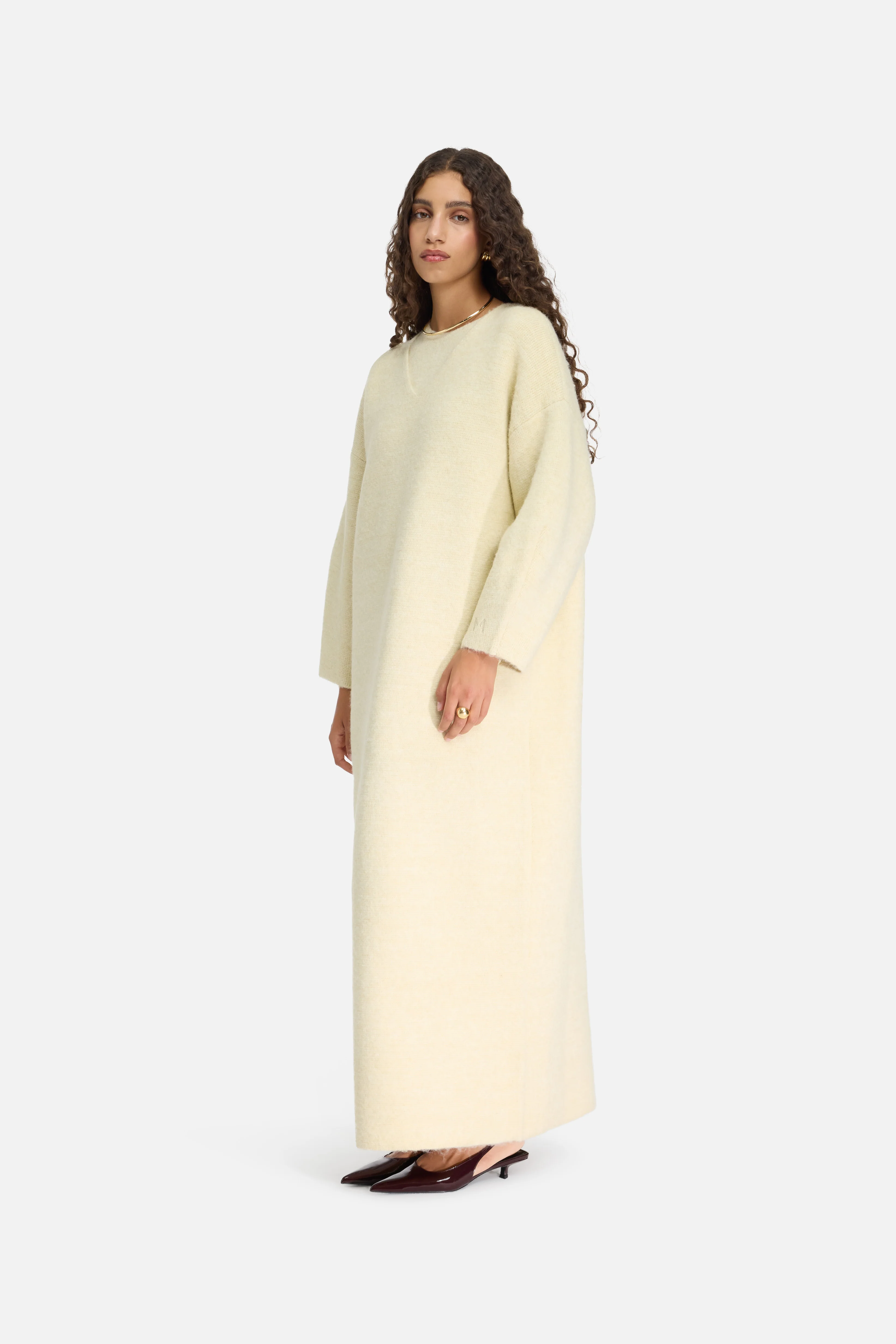 Brushed Knit V-Neck Dress | Cloud White - Image 4