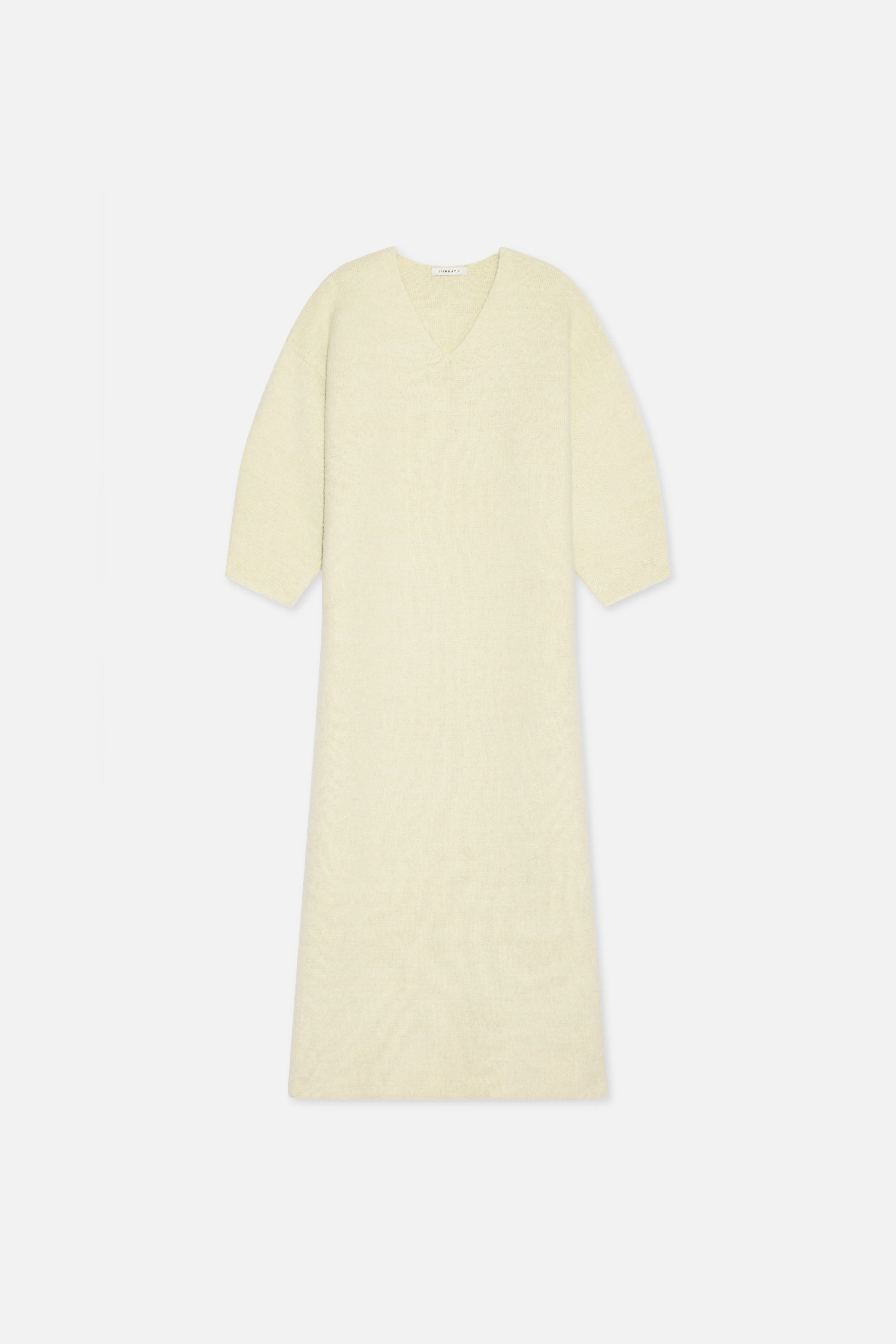 Brushed Knit V-Neck Dress | Cloud White - Image 5