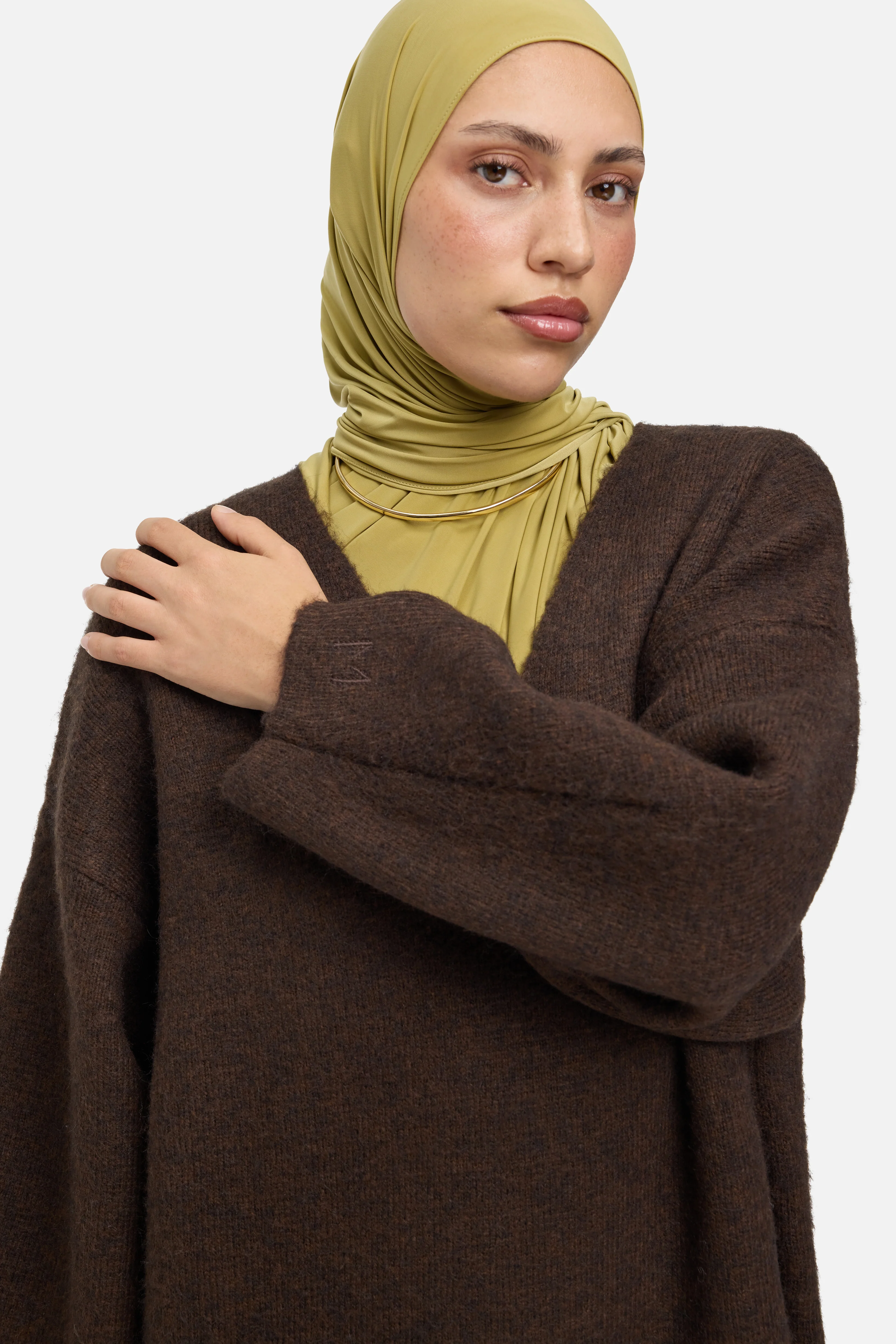 Brushed Knit V-Neck Dress | Dark Brown - Image 3