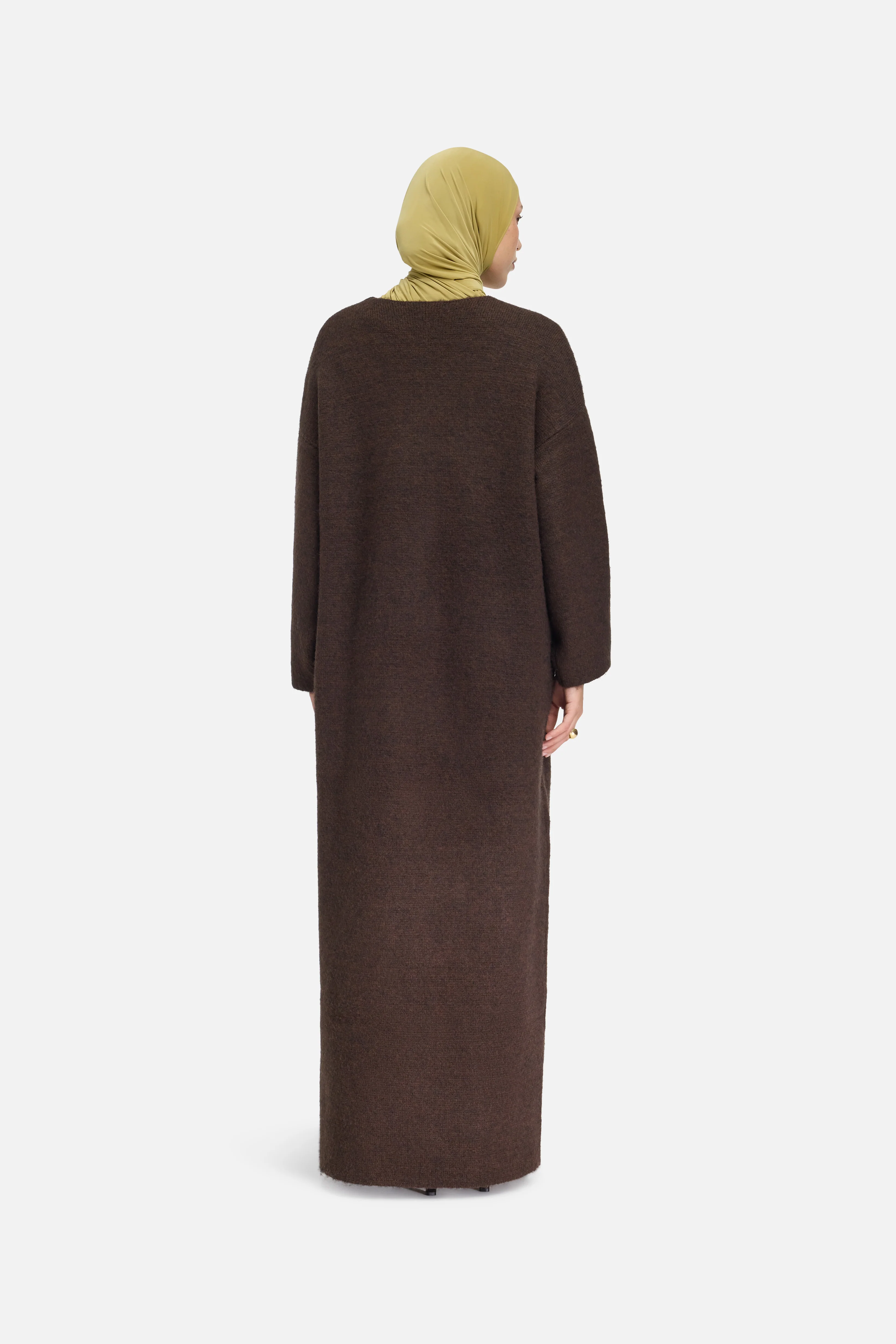 Brushed Knit V-Neck Dress | Dark Brown - Image 4