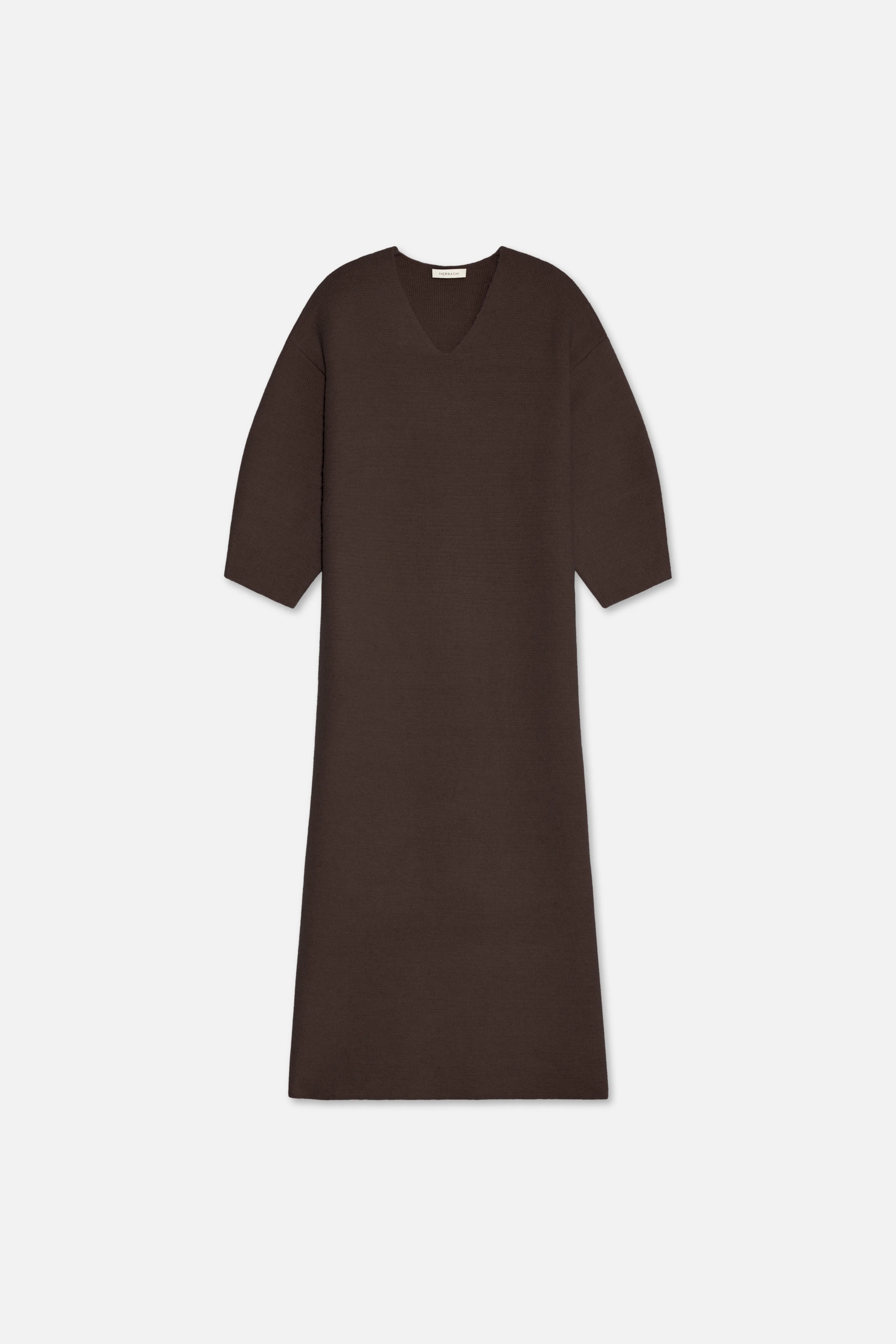 Brushed Knit V-Neck Dress | Dark Brown - Image 5