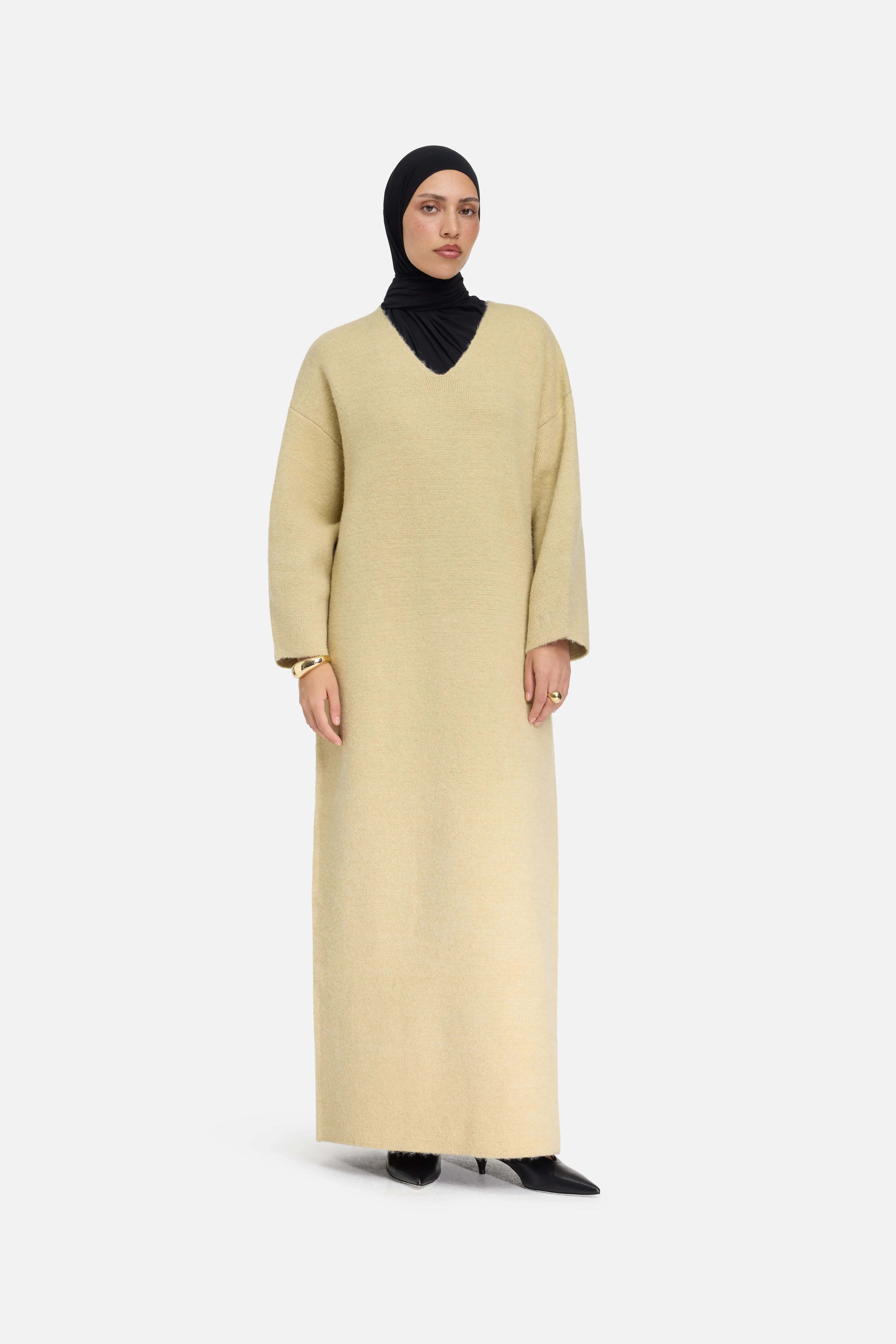 Brushed Knit V-Neck Dress | Desert Clay