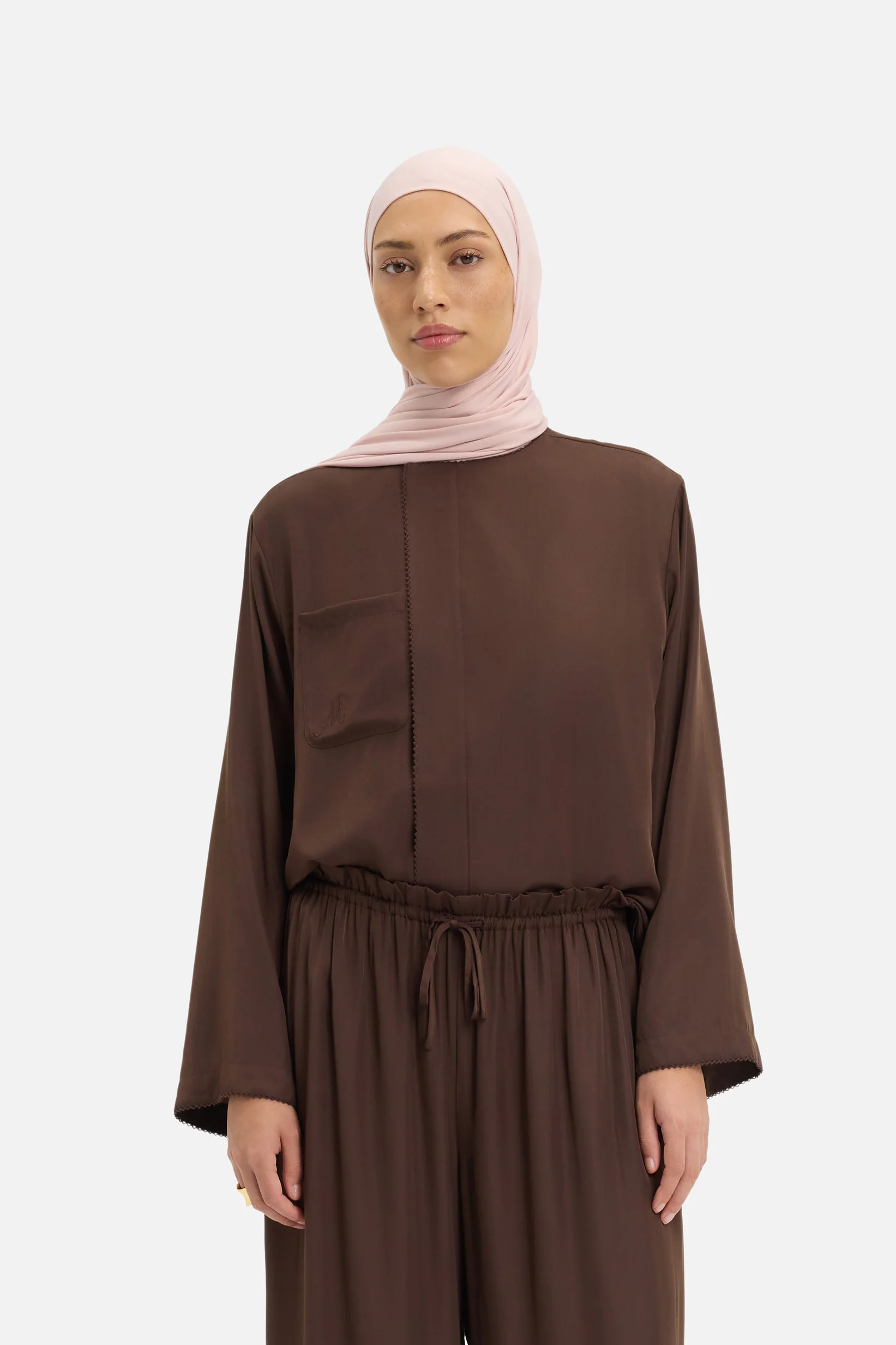 Crossover Collar Blouse | Burnt Mocha - Image 3