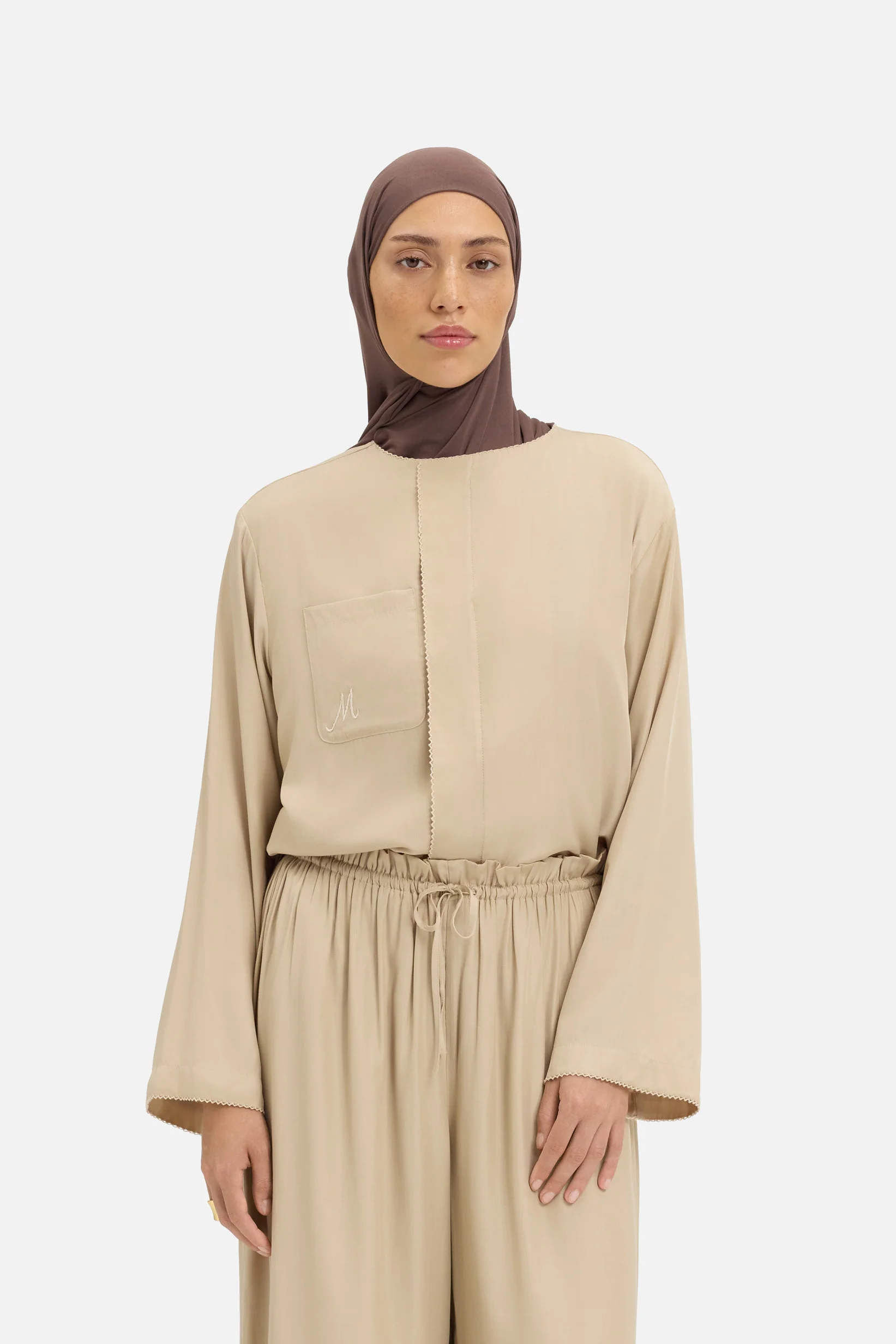 Crossover Collar Blouse | Oat - Image 3