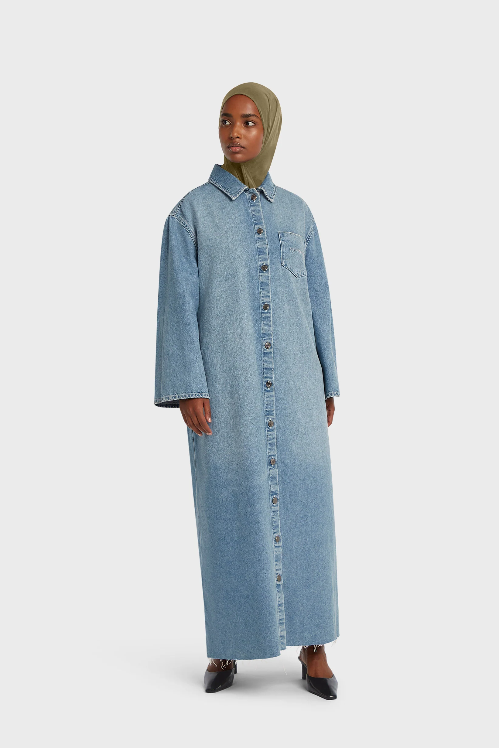 Denim Shirt Dress | Washed Silver Blue - Image 2