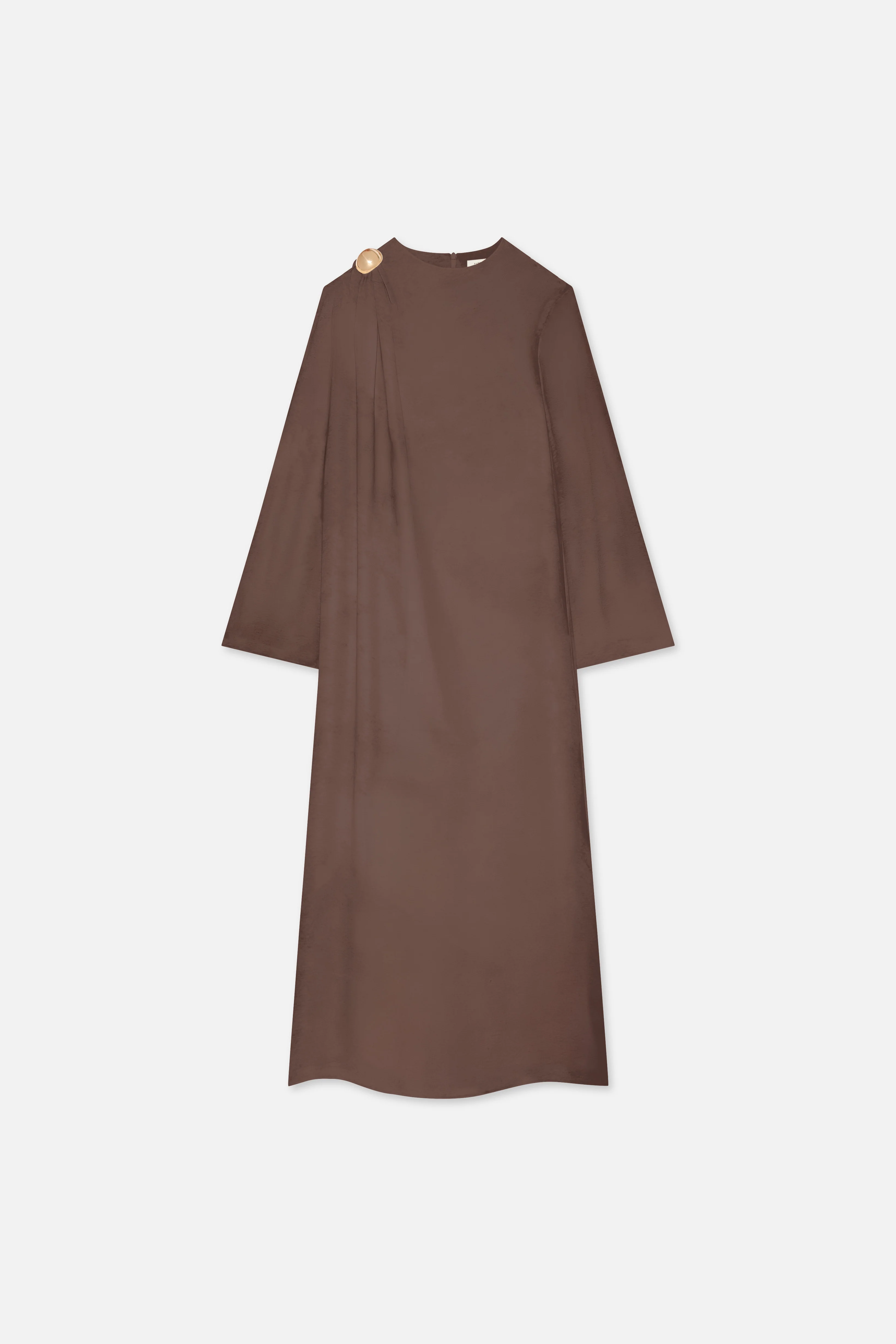 Detailed Shoulder Dress | Ash Brown - Image 3