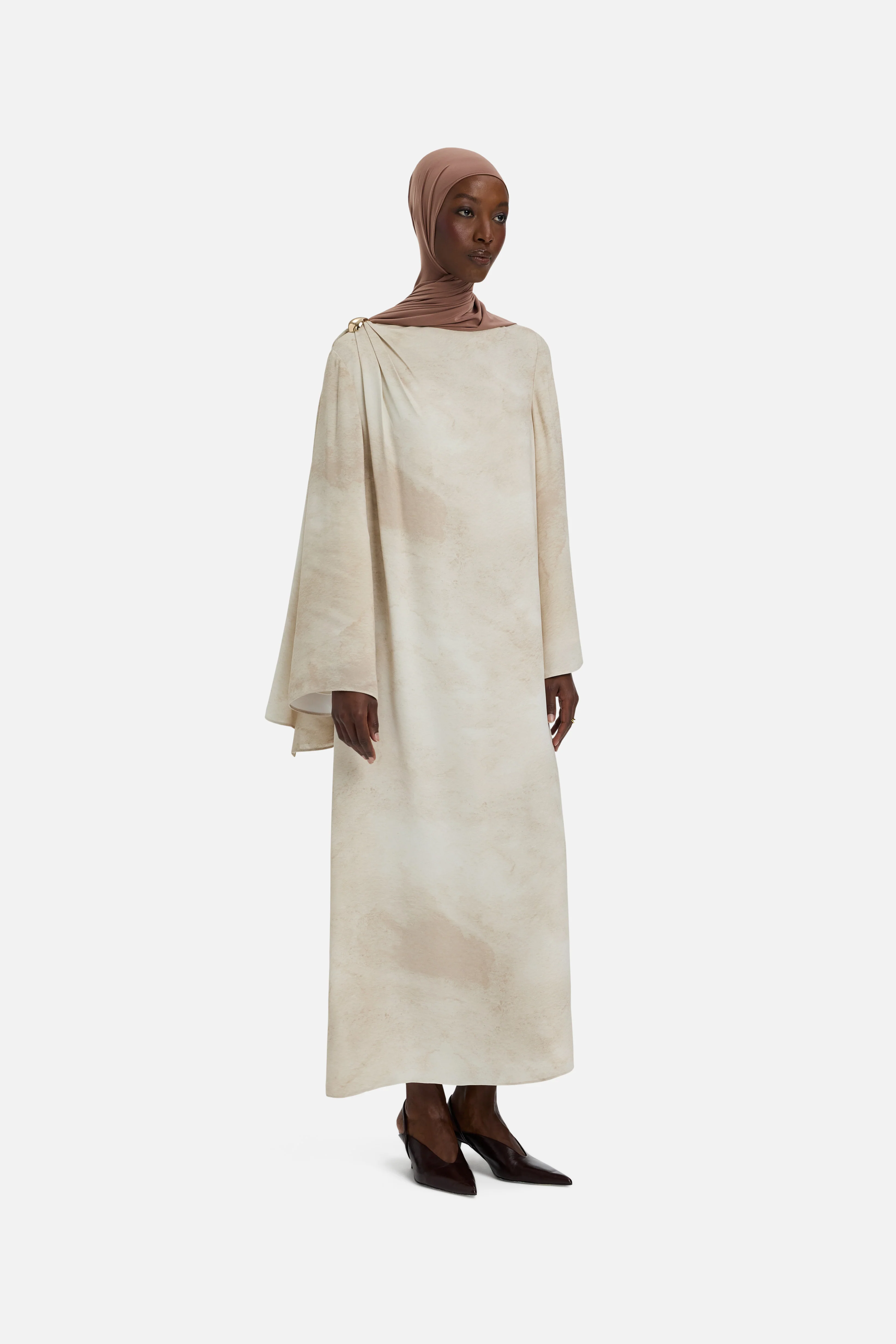 Detailed Shoulder Dress | Mocha Marble - Image 2