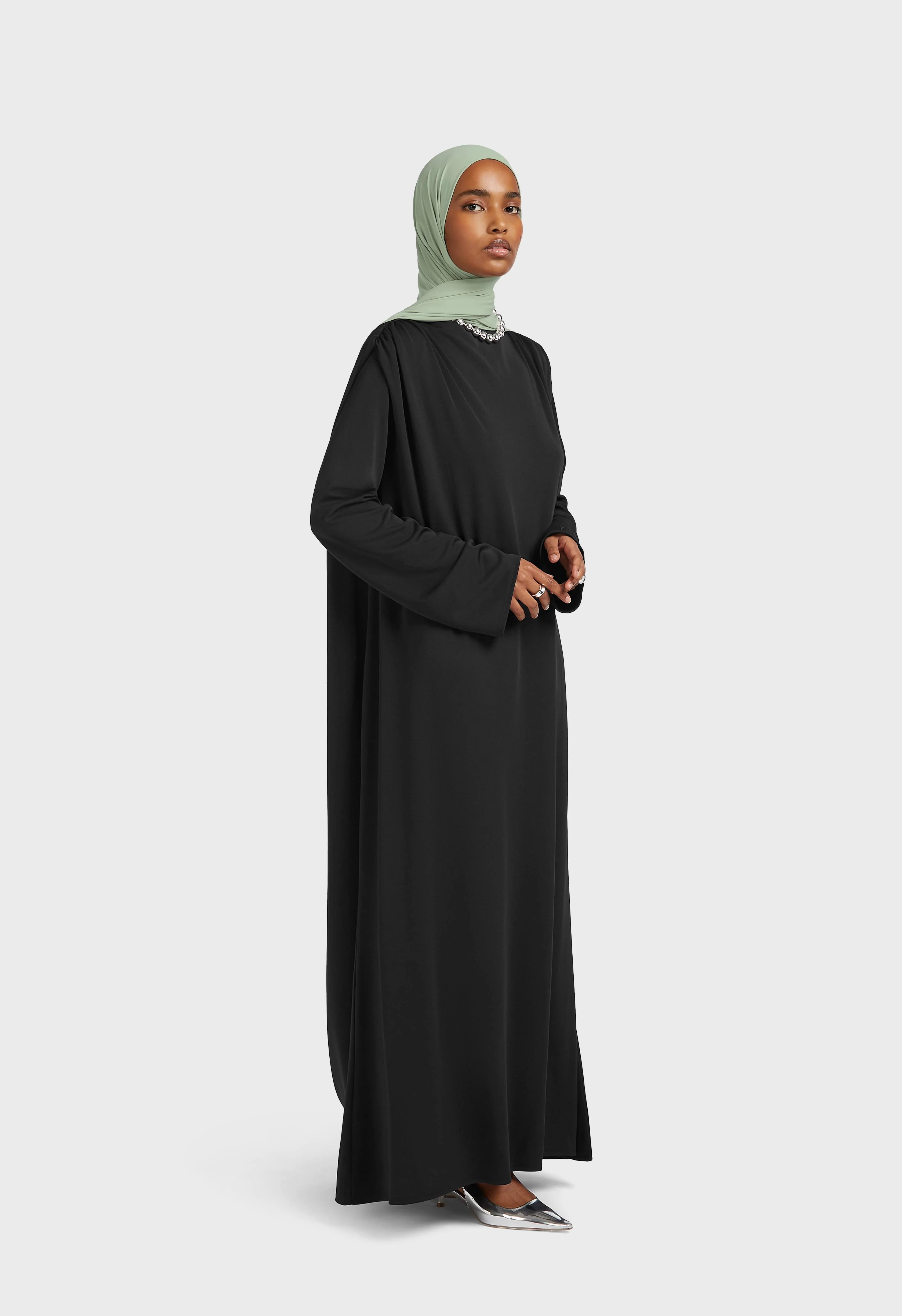 Double Draped Shoulder Dress | Black - Image 2