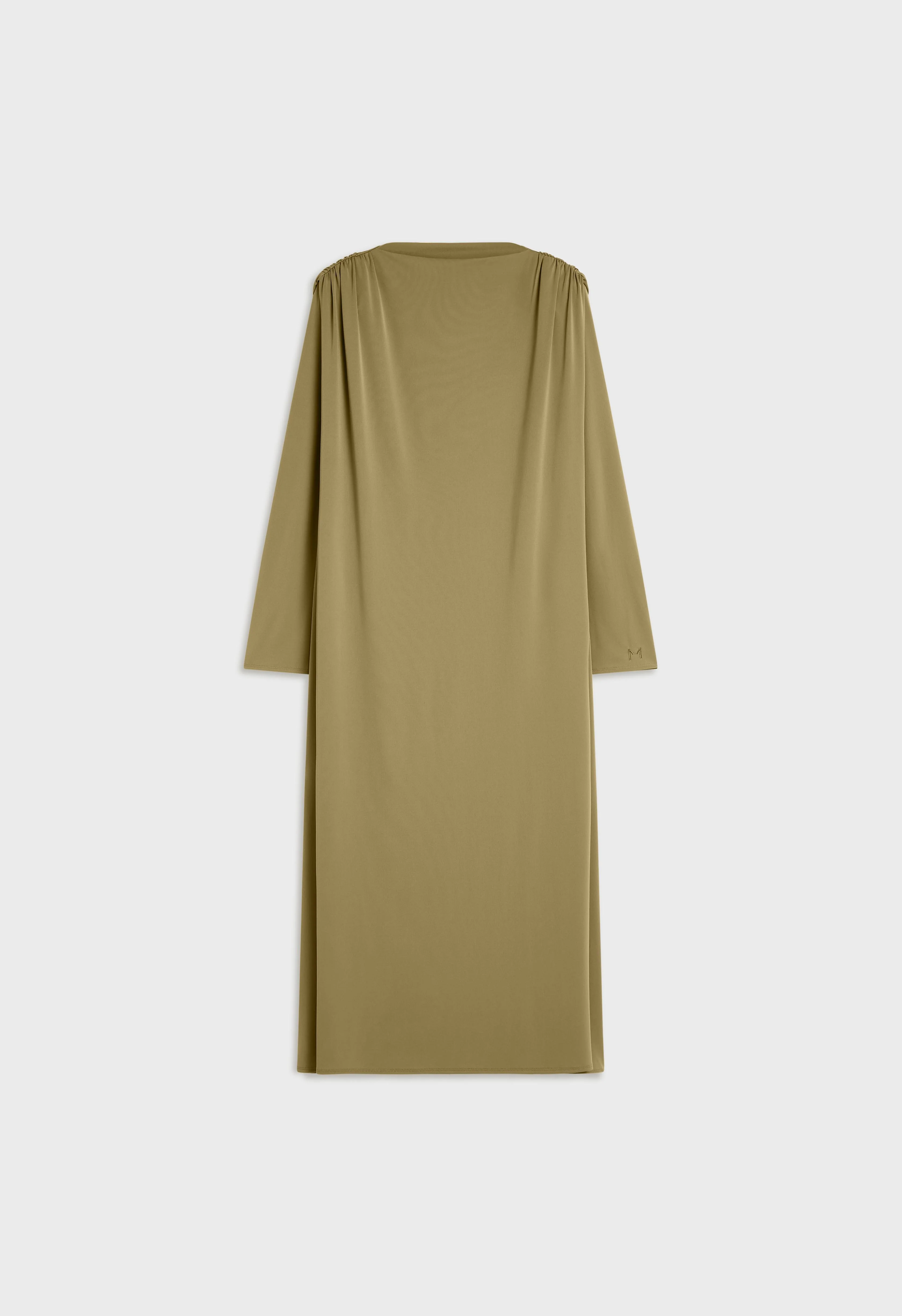 Double Draped Shoulder Dress | Grey Green - Image 4