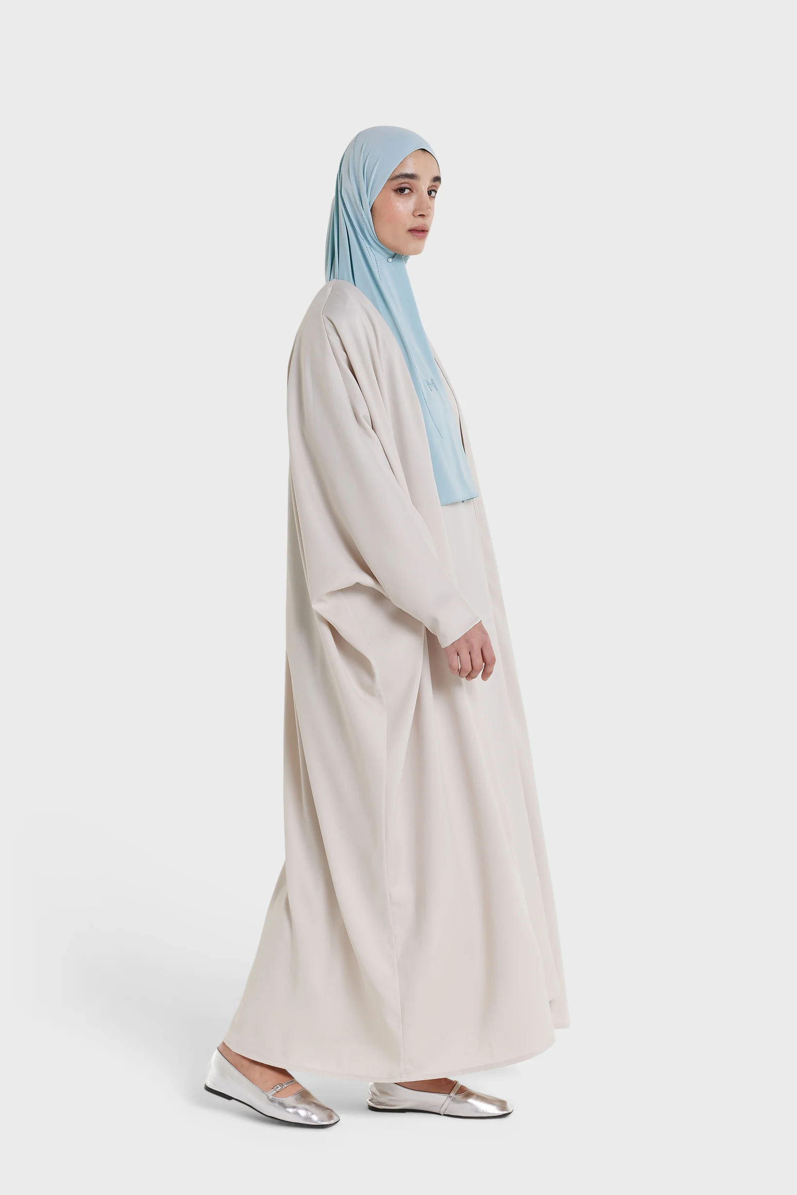 Dull Satin Bat Sleeve Abaya | Biscuit - Image 2