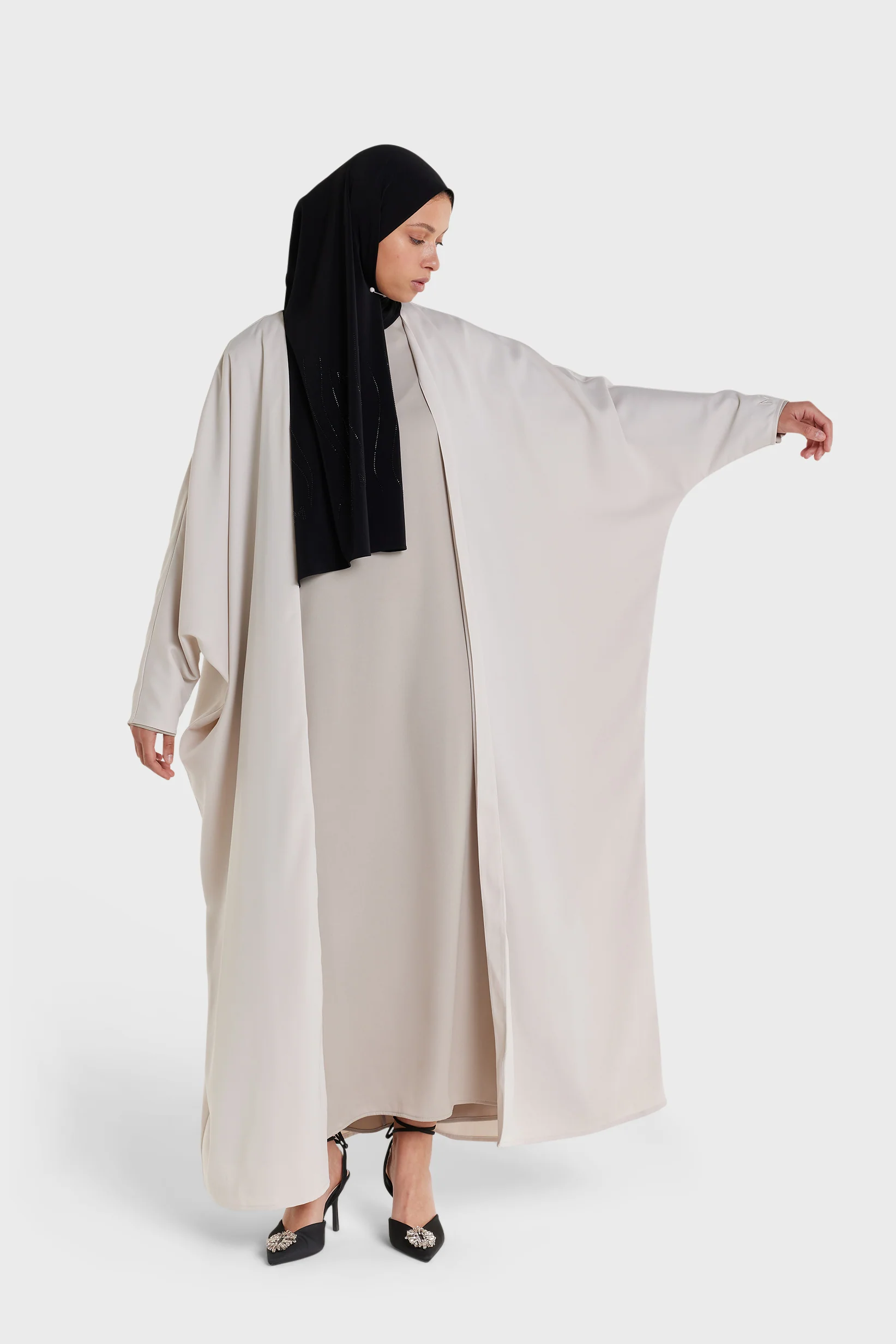 Dull Satin Bat Sleeve Abaya | Cashmere - Image 2