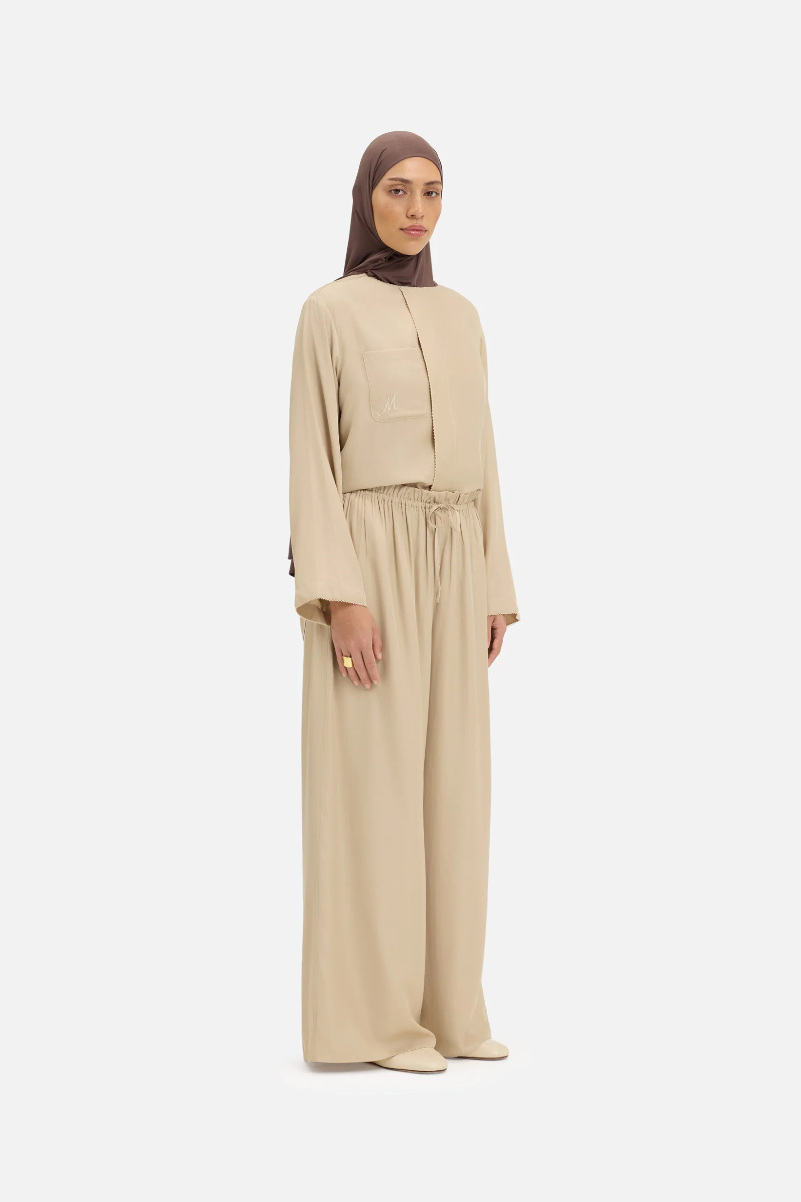 Flowy Loose Fit Trousers | Oat - Image 2