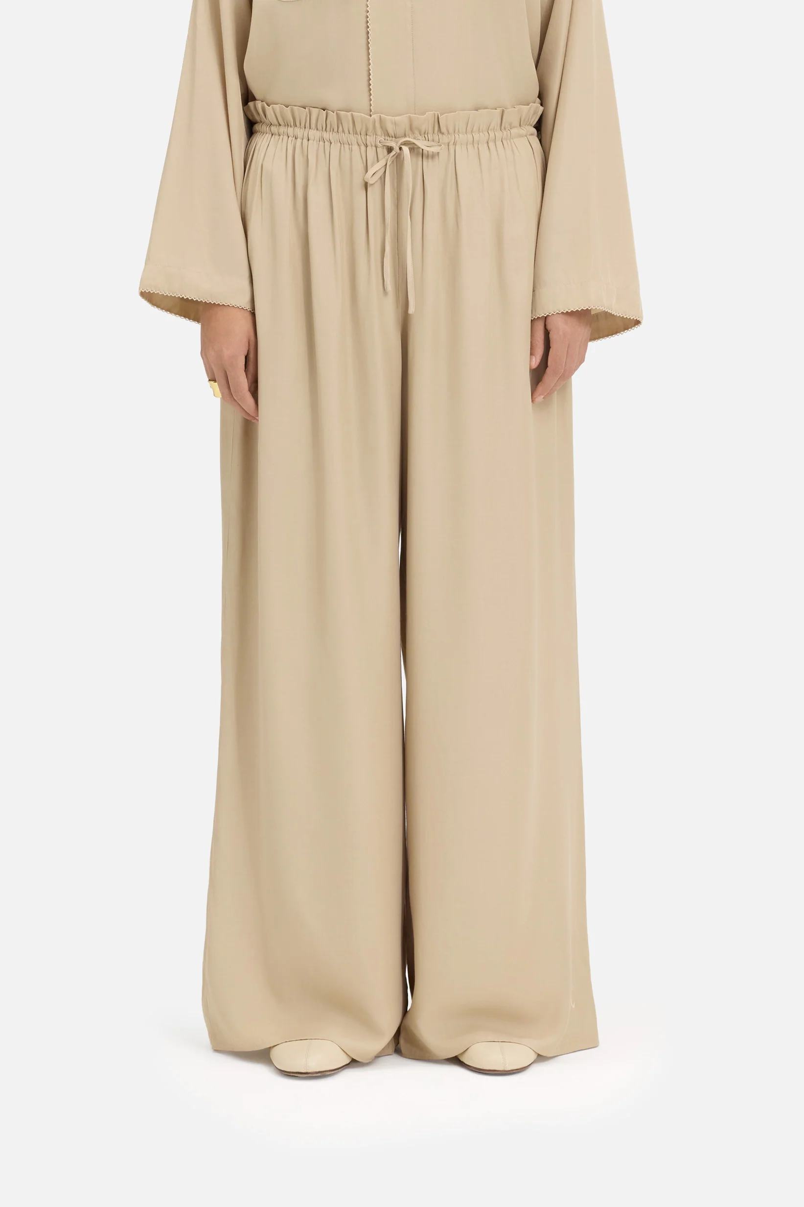Flowy Loose Fit Trousers | Oat - Image 3