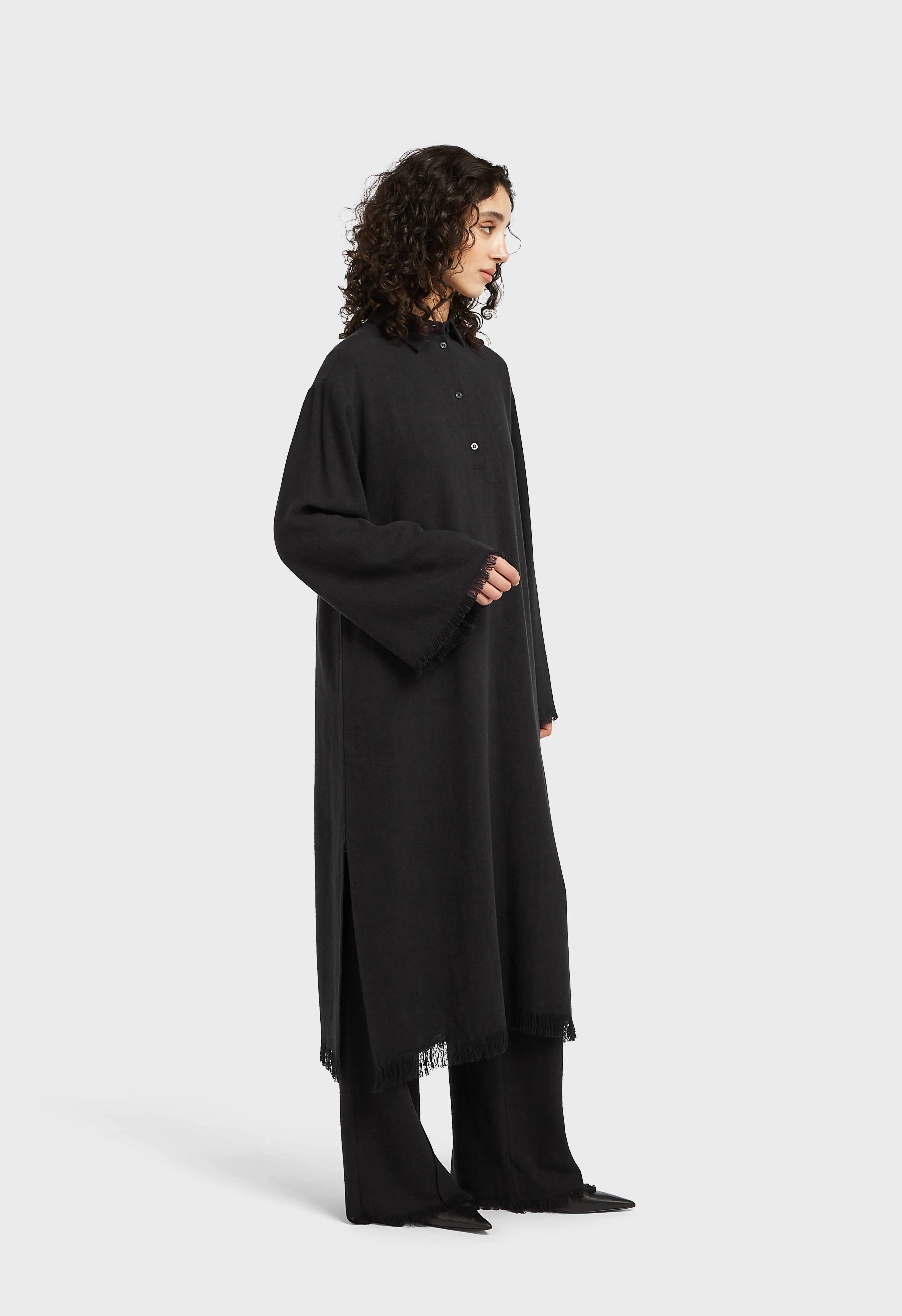 Frayed Hem Shirt Dress | Black - Image 2