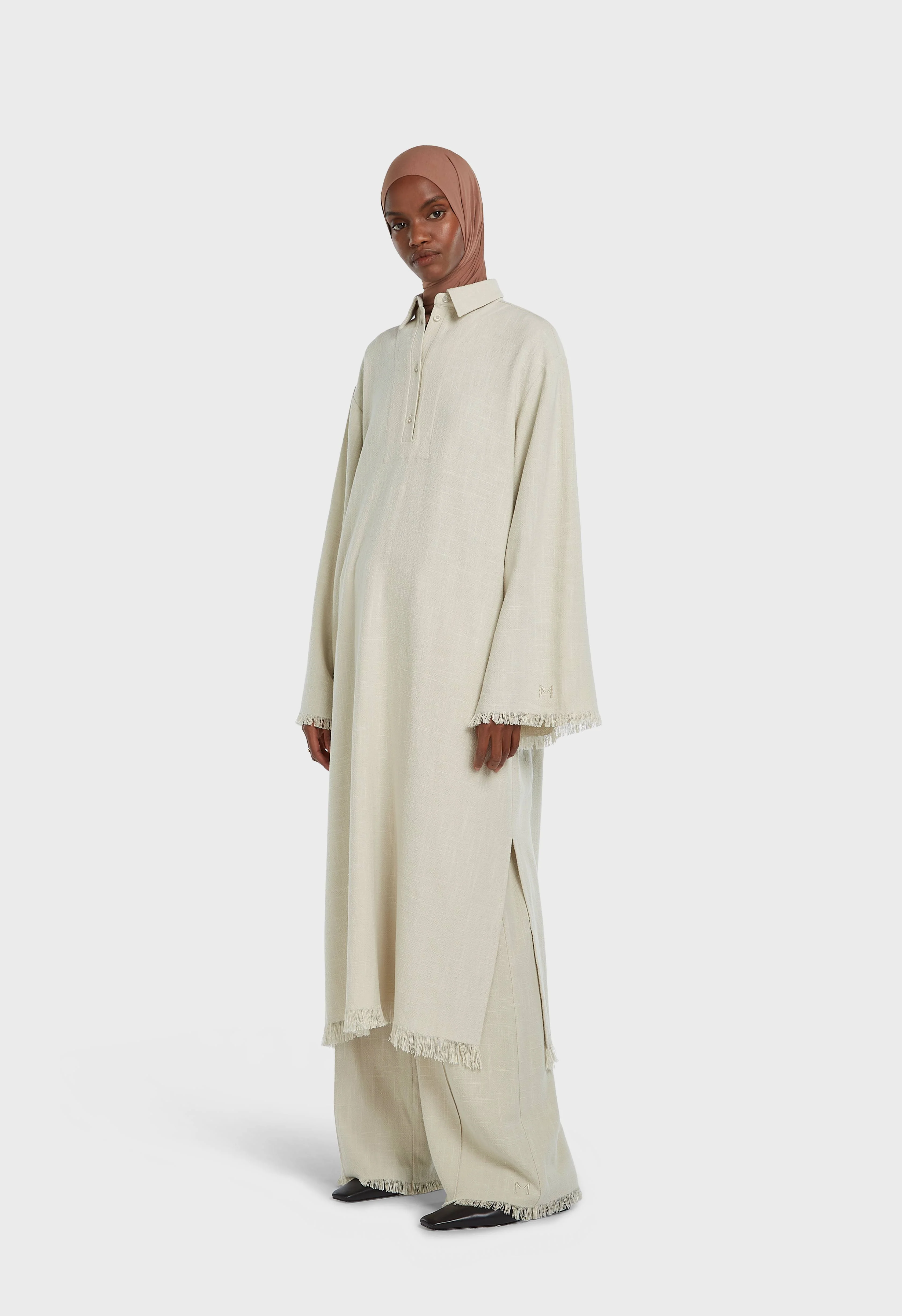 Frayed Hem Shirt Dress | Light Storm