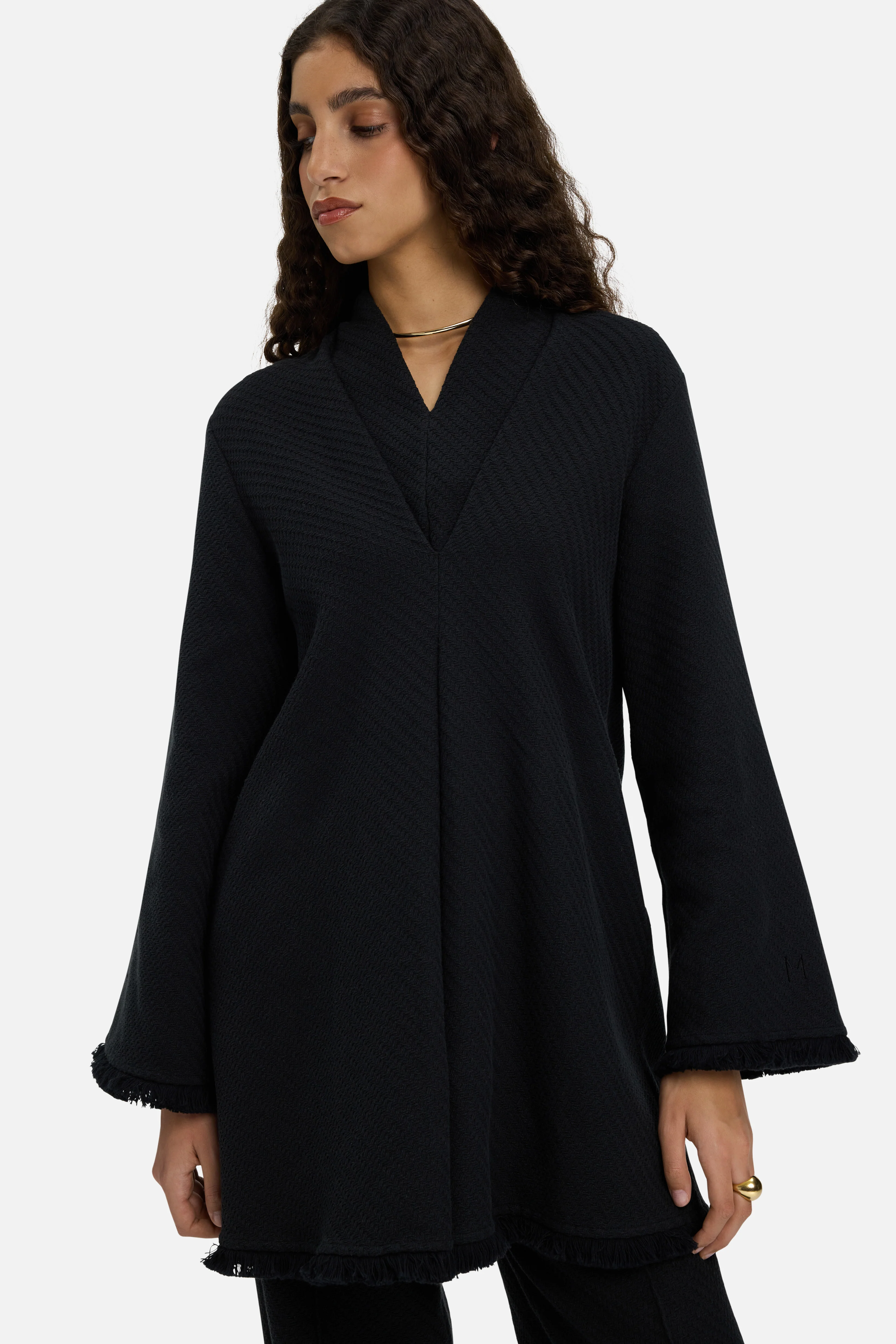 Fringe Trim Tunic Top | Black - Image 3