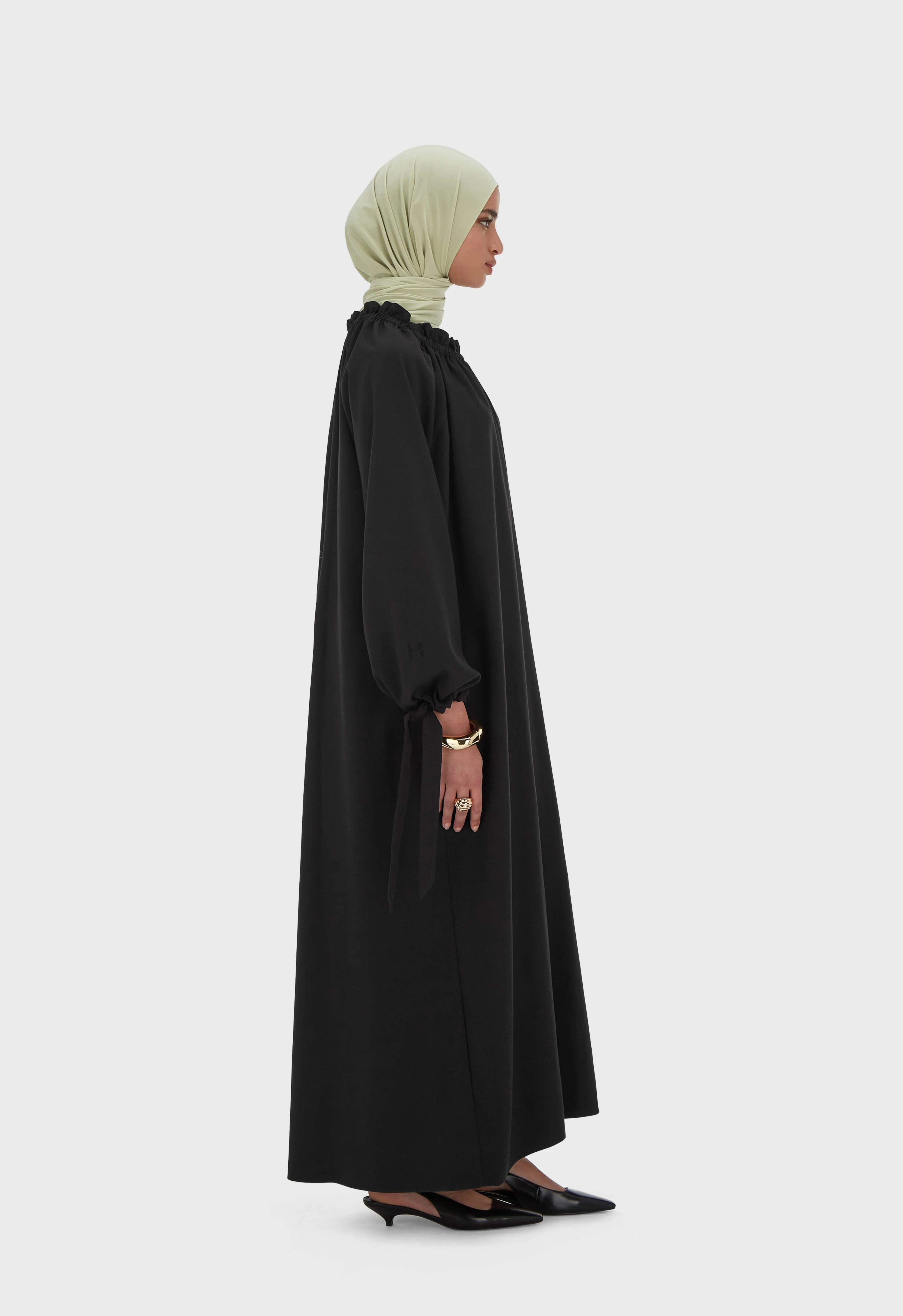 Gathered Neck Dress | Black - Image 2
