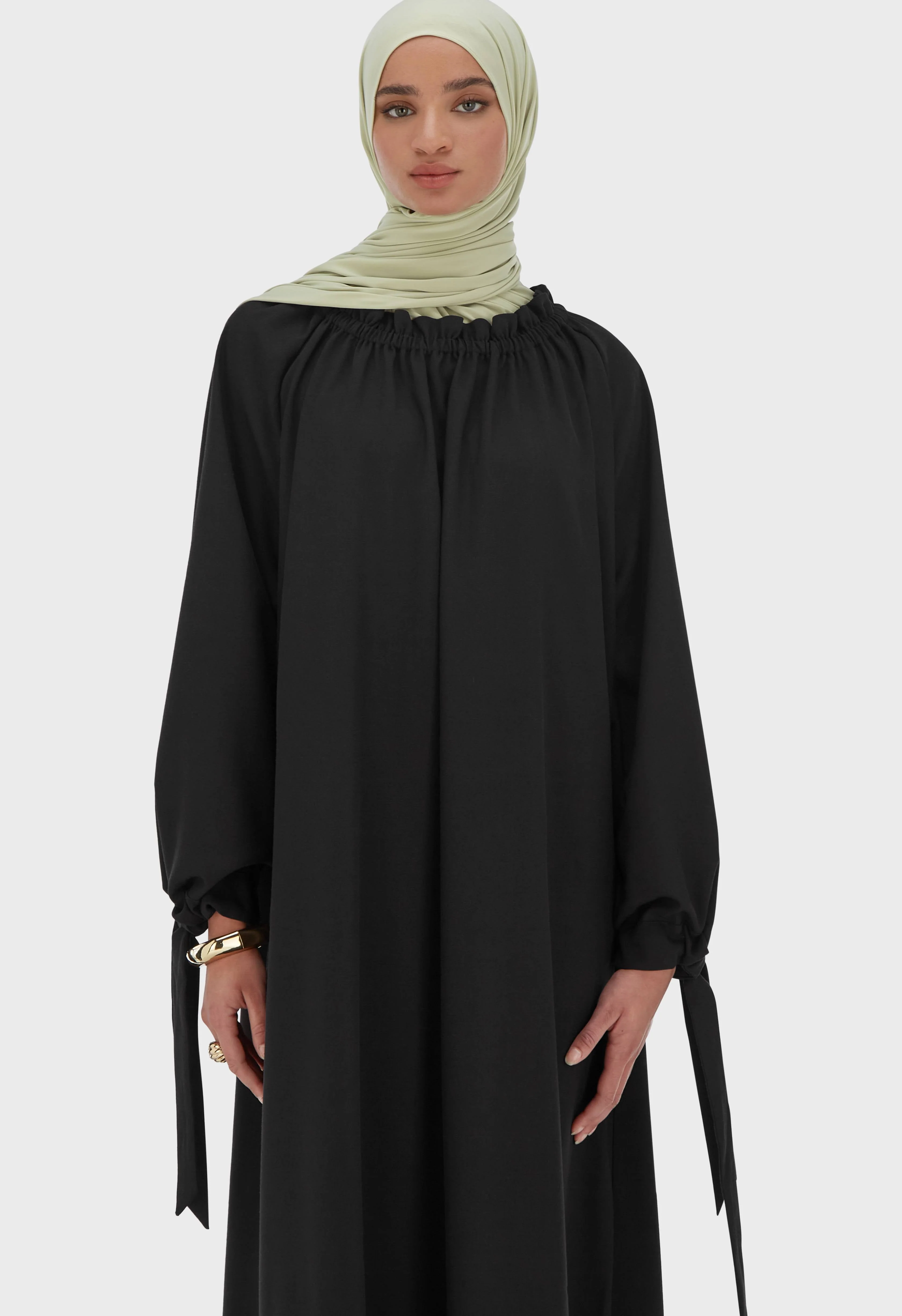 Gathered Neck Dress | Black - Image 3