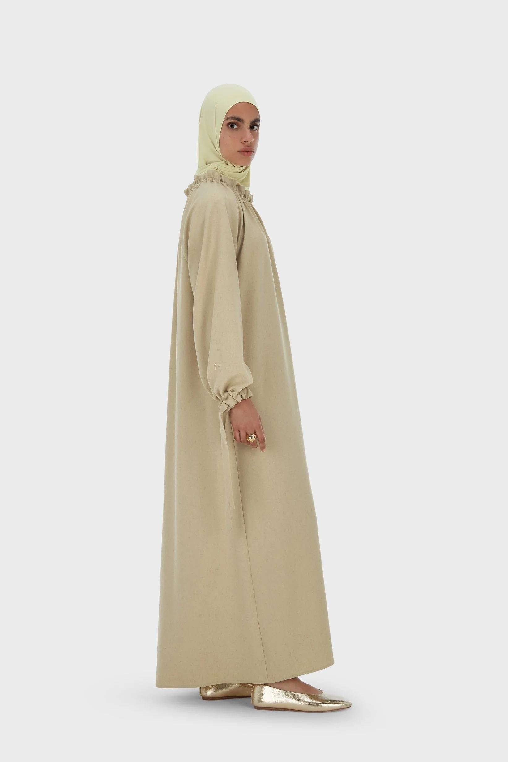 Gathered Neck Dress | Warm Khaki - Image 2