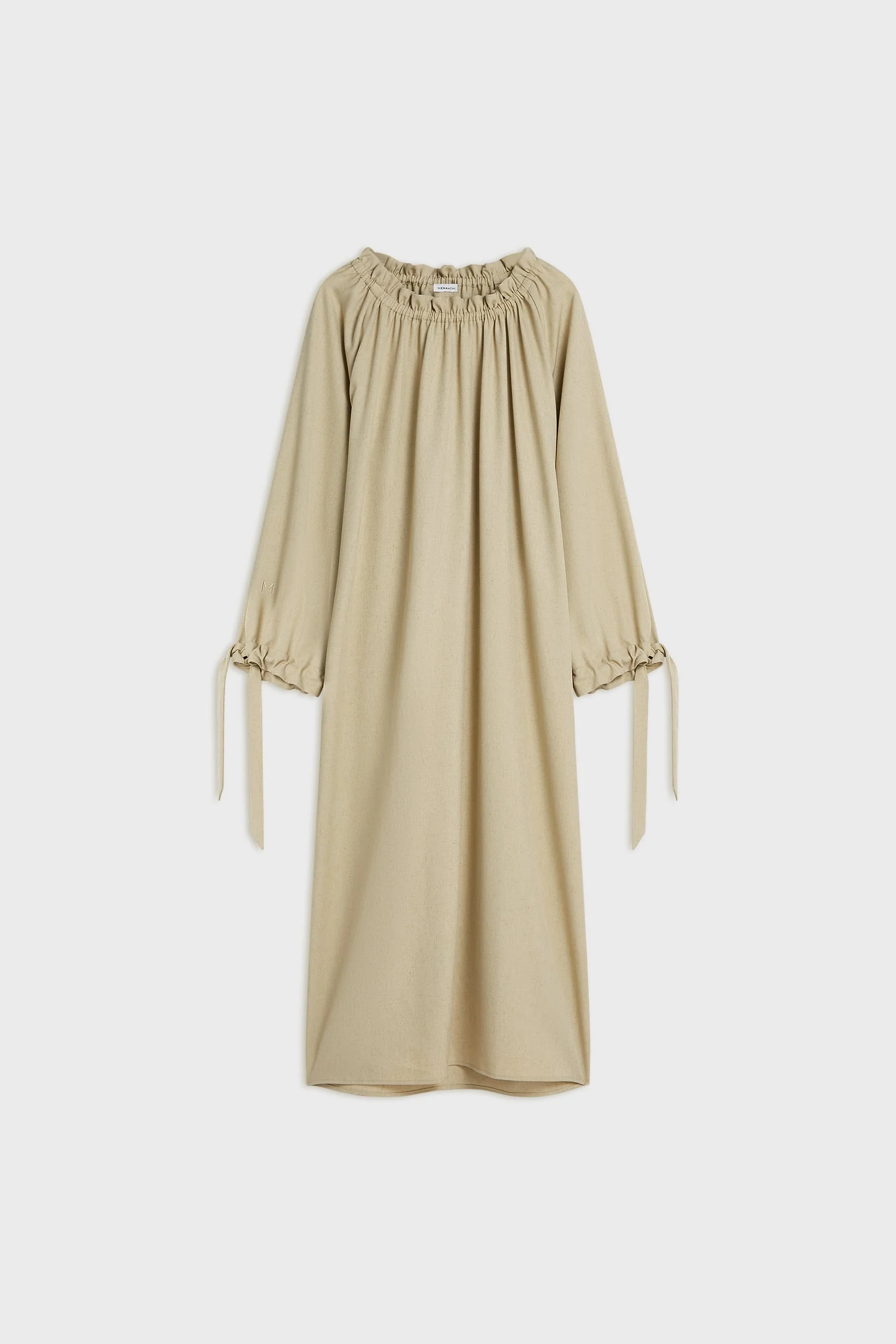 Gathered Neck Dress | Warm Khaki - Image 4
