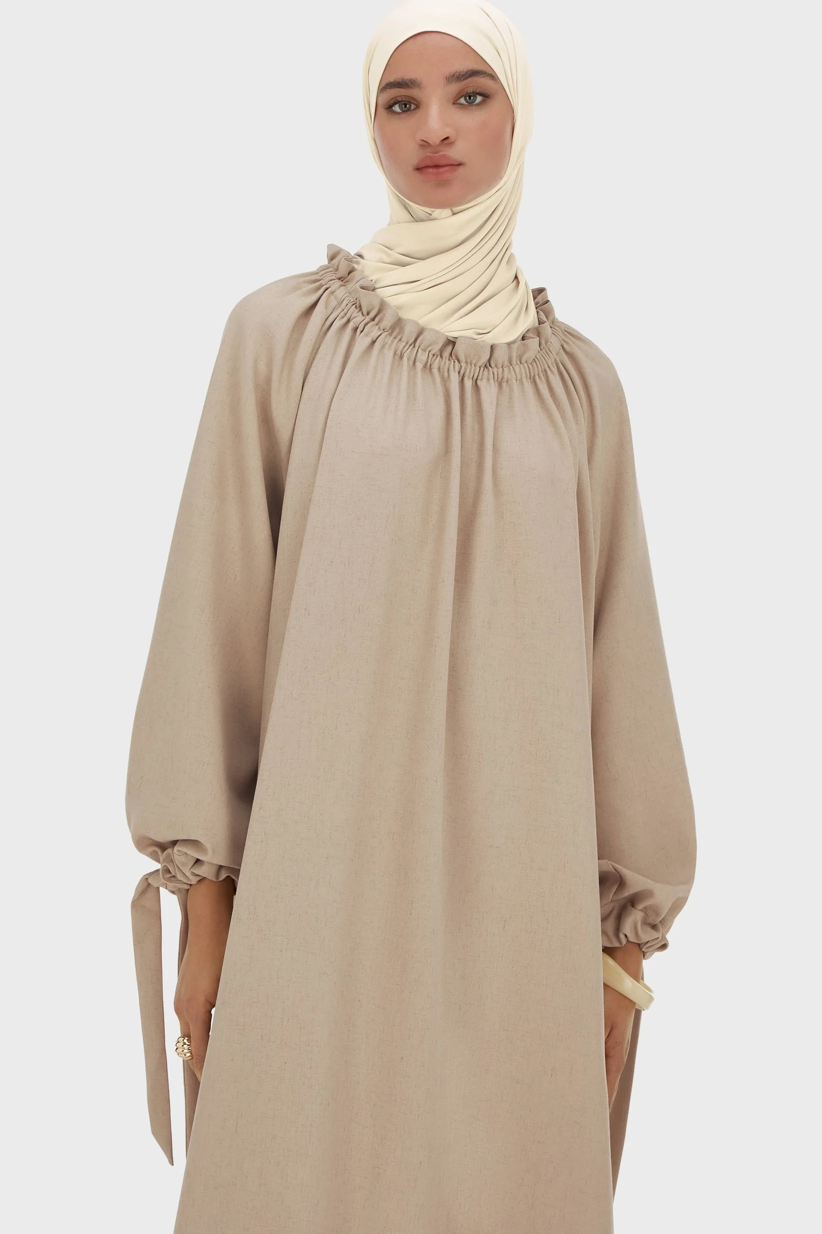 Gathered Neck Dress | White Pepper - Image 3