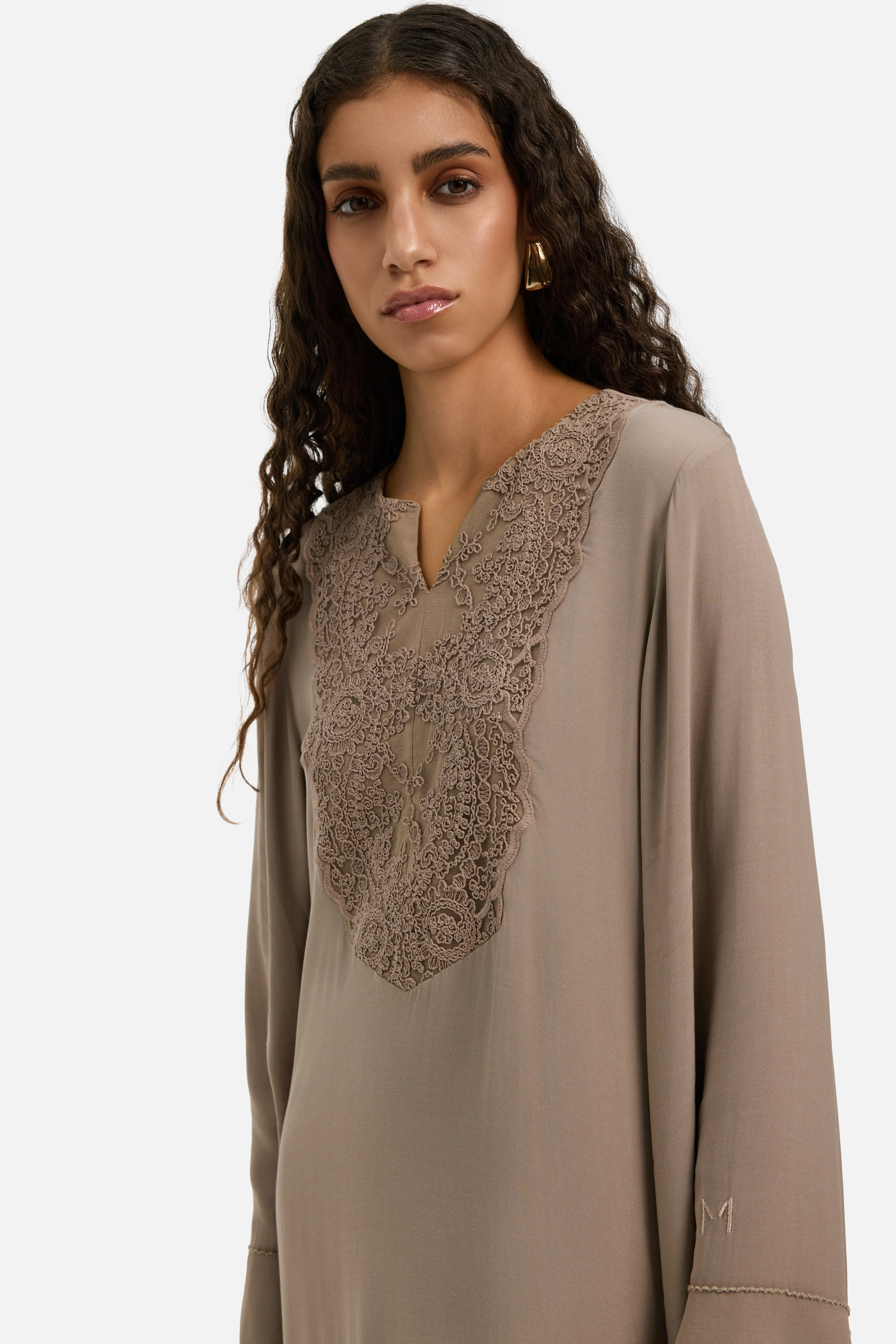 Kaftan Lace Dress | Khaki - Image 3